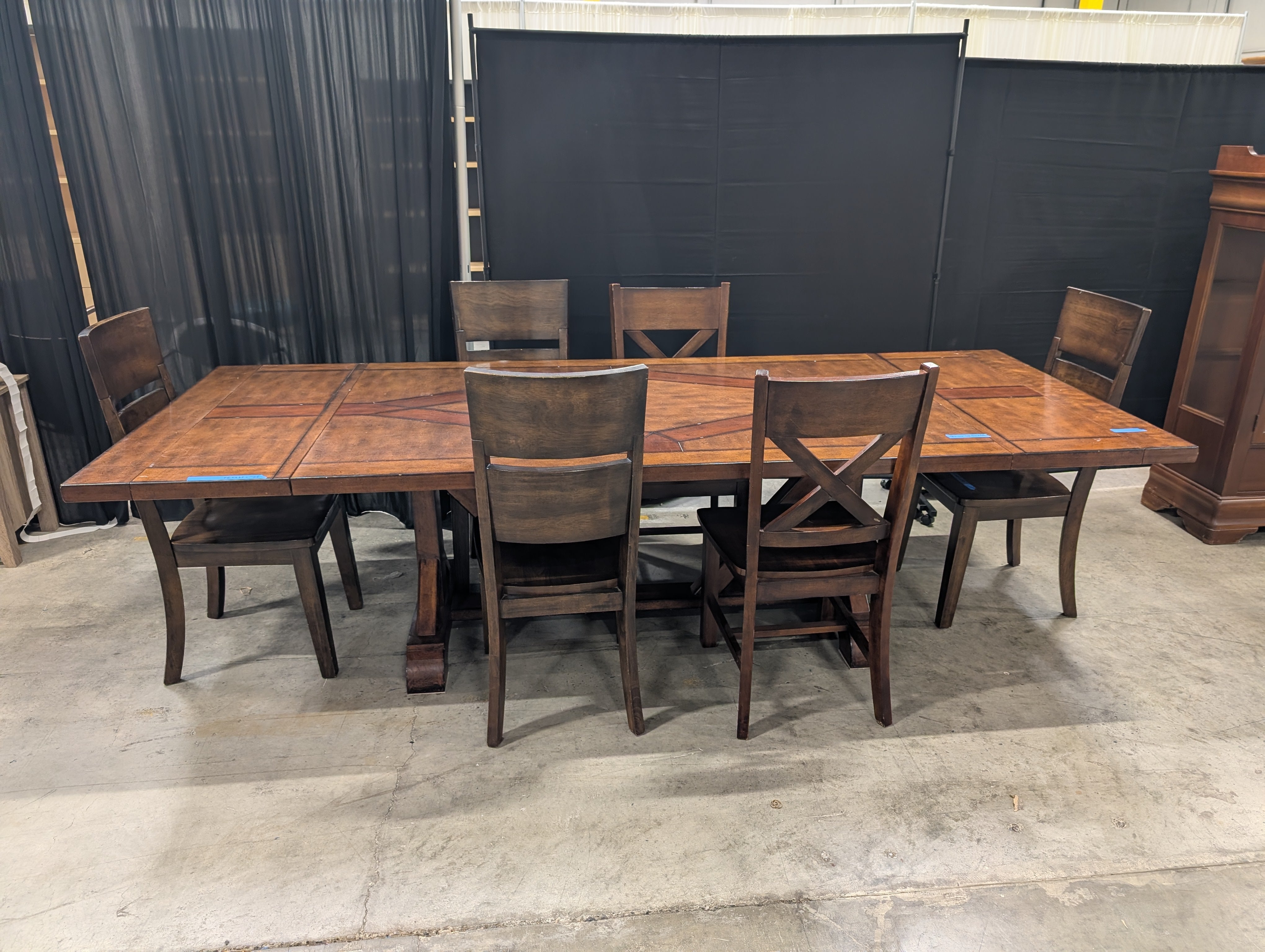 Rectangular Brown Wood Dining Table with Inlay Top