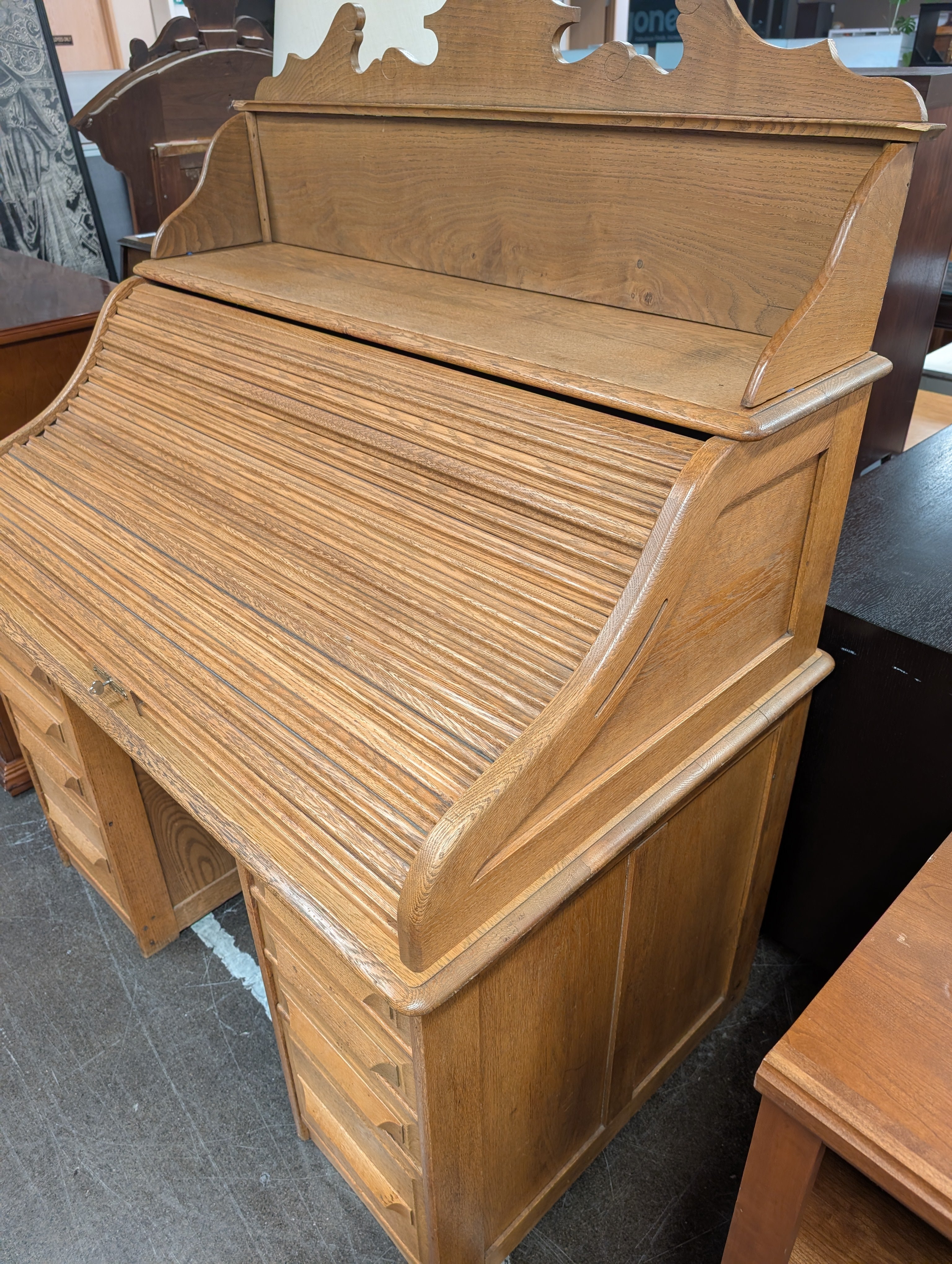 Vintage Oak Wood Roll Up Secretary Desk