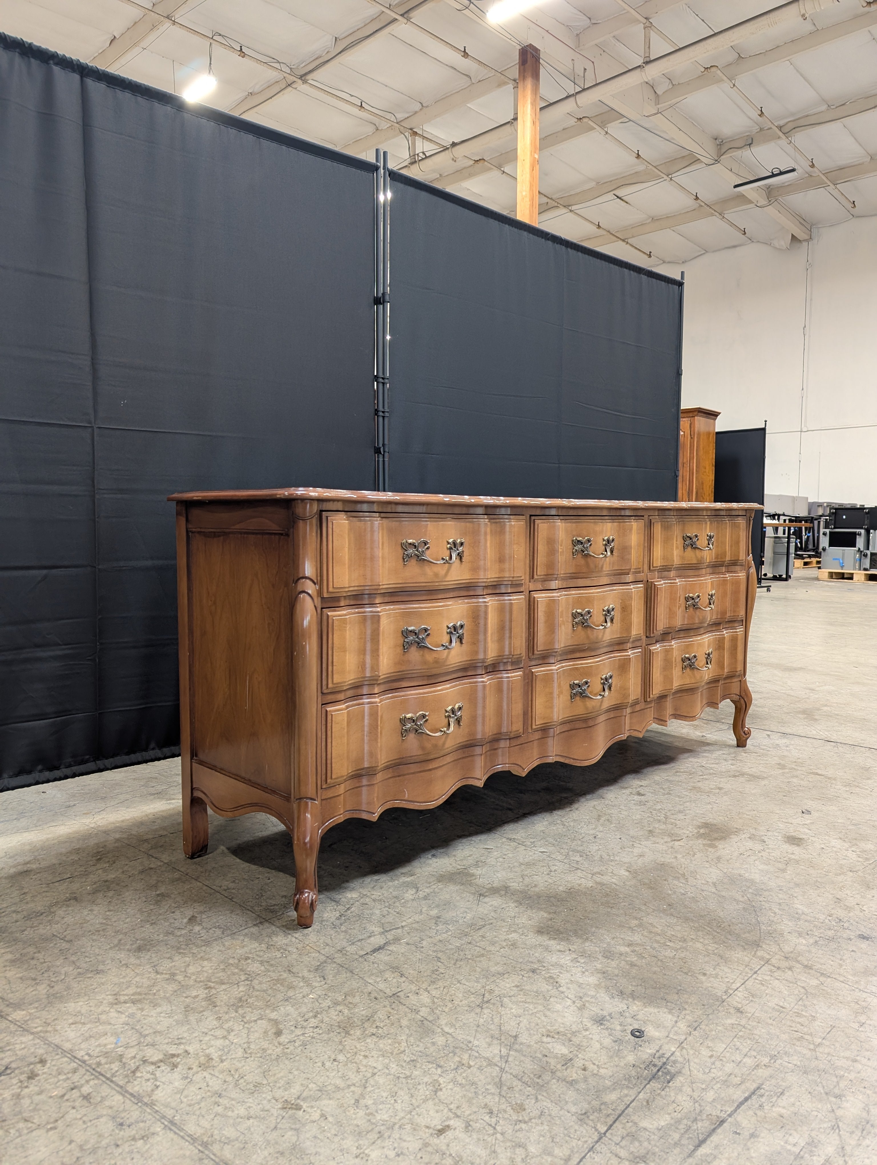 Vintage United Furniture French Provincial 9-Drawer Triple Dresser