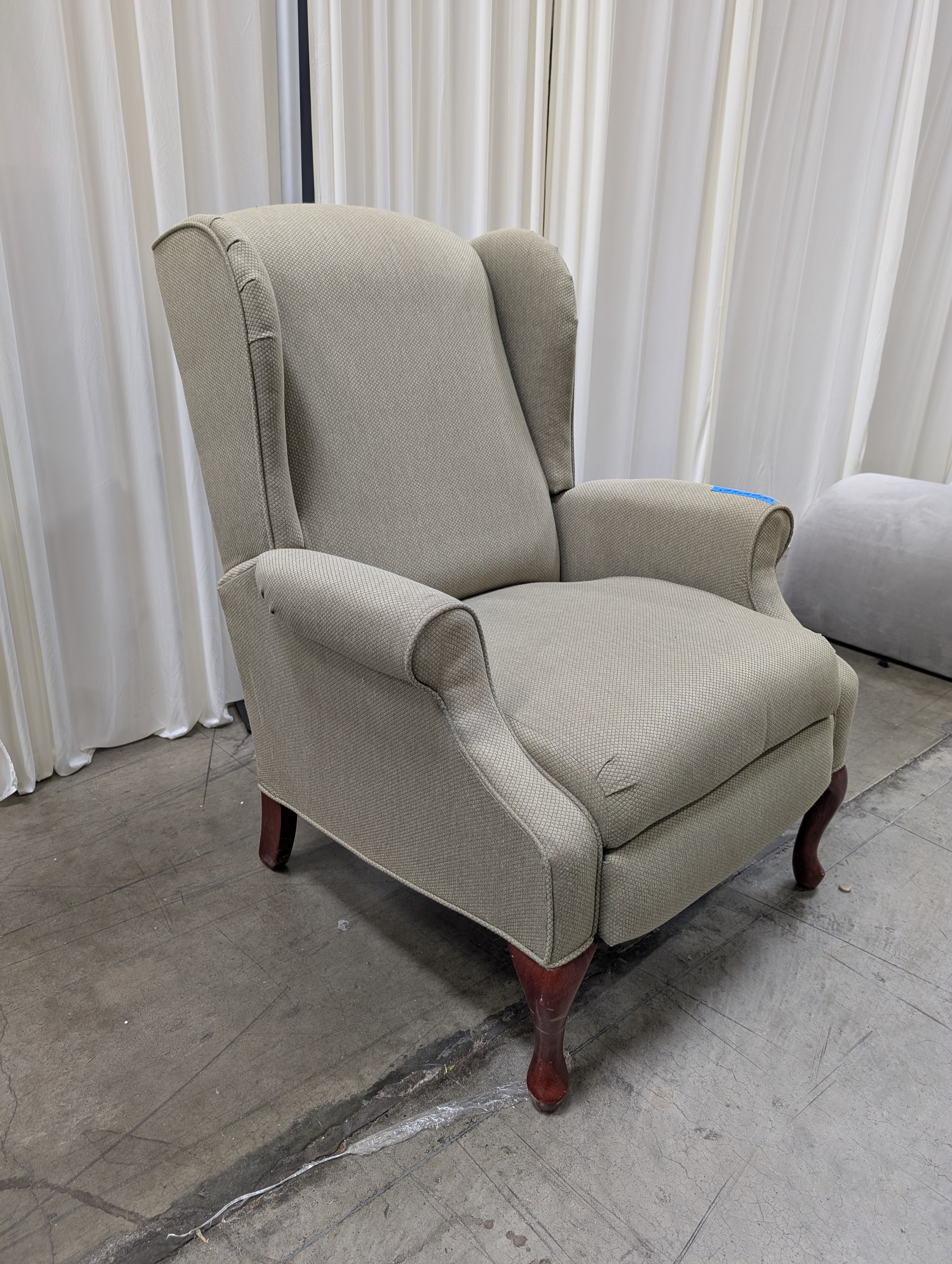 Textured Sage Green Upholstered Recliner with Rolled Arms