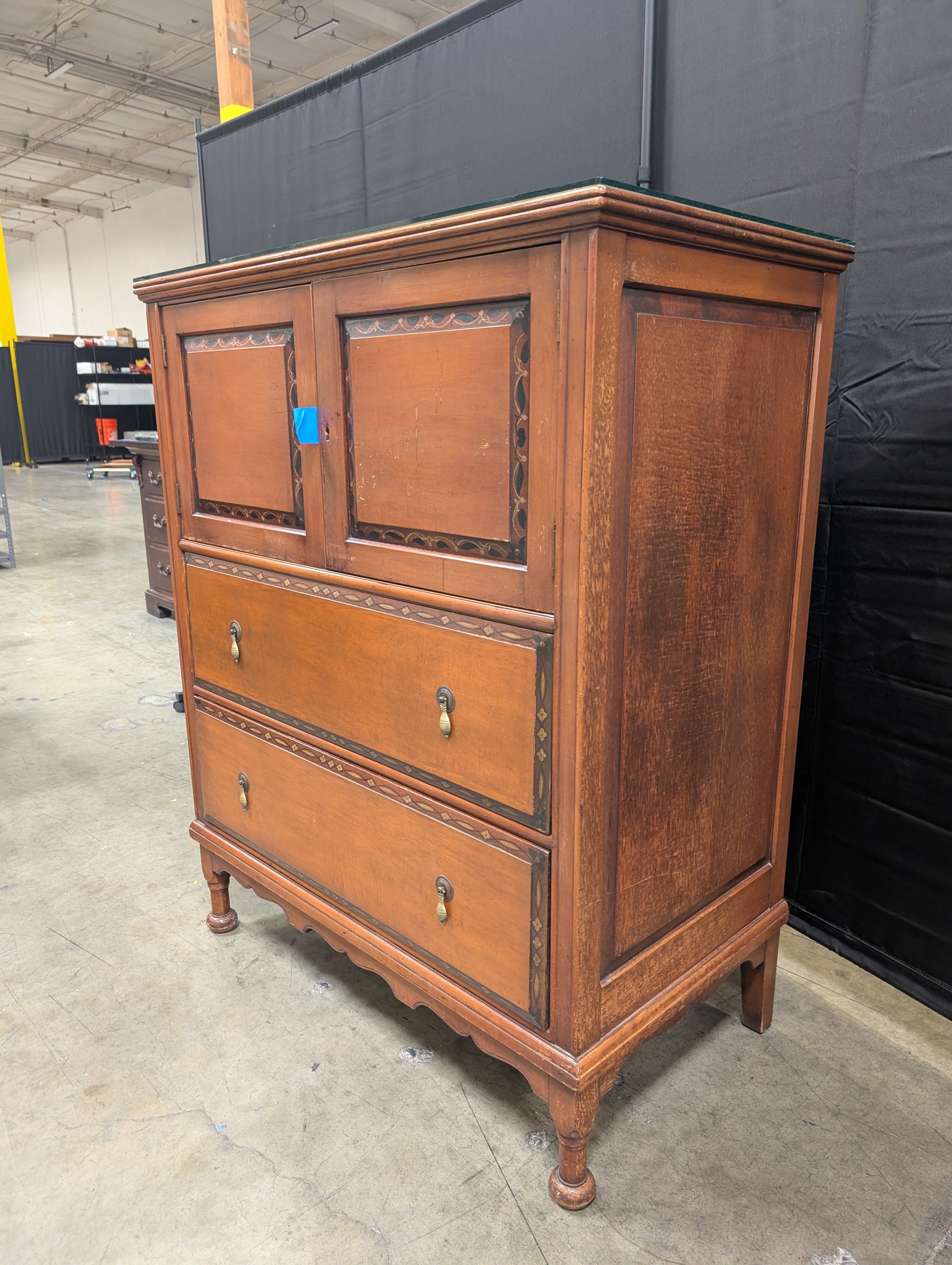Traditional Cherry Tone Wood Armoire with Inlay