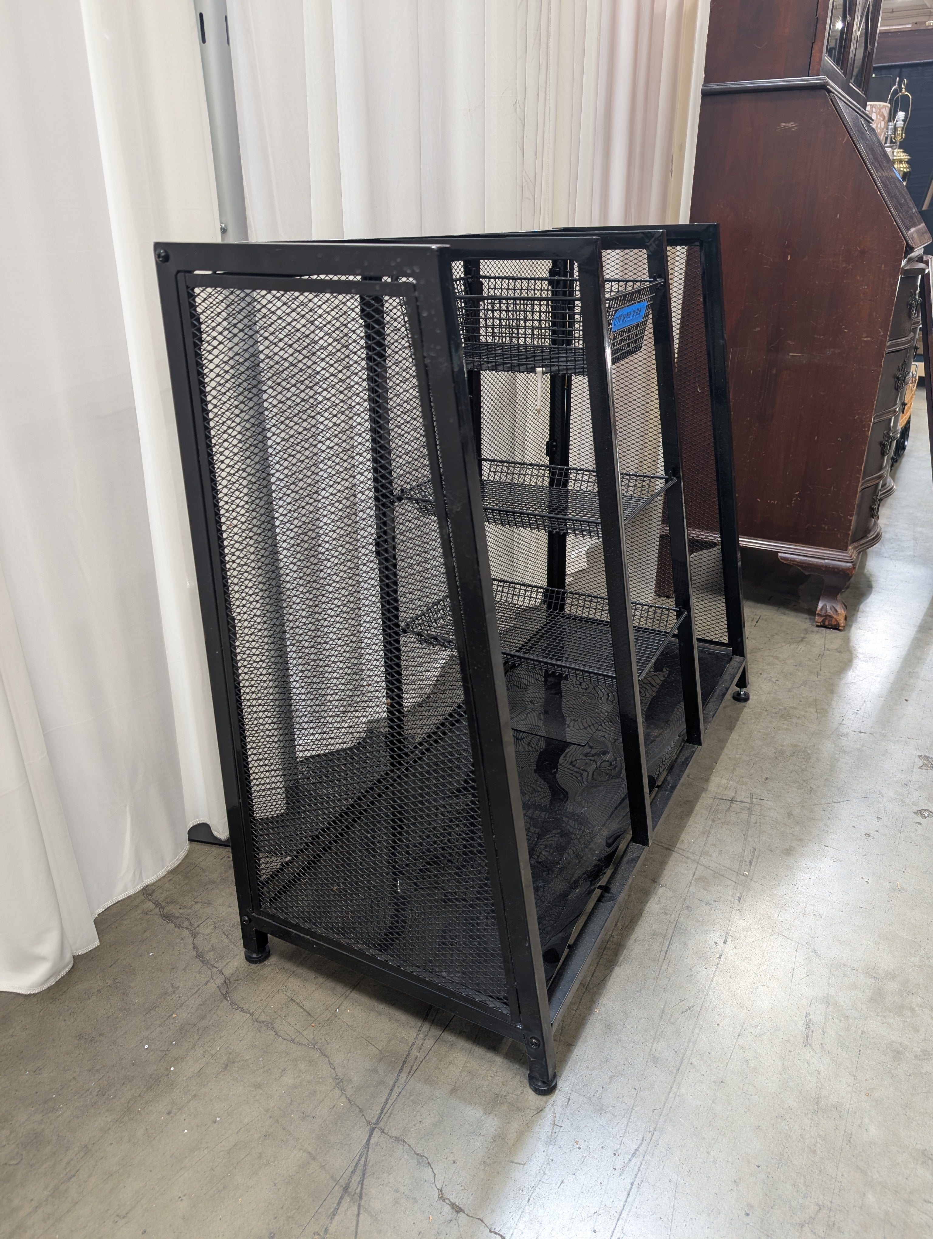 Black Metal Mesh Bookcase with Baskets