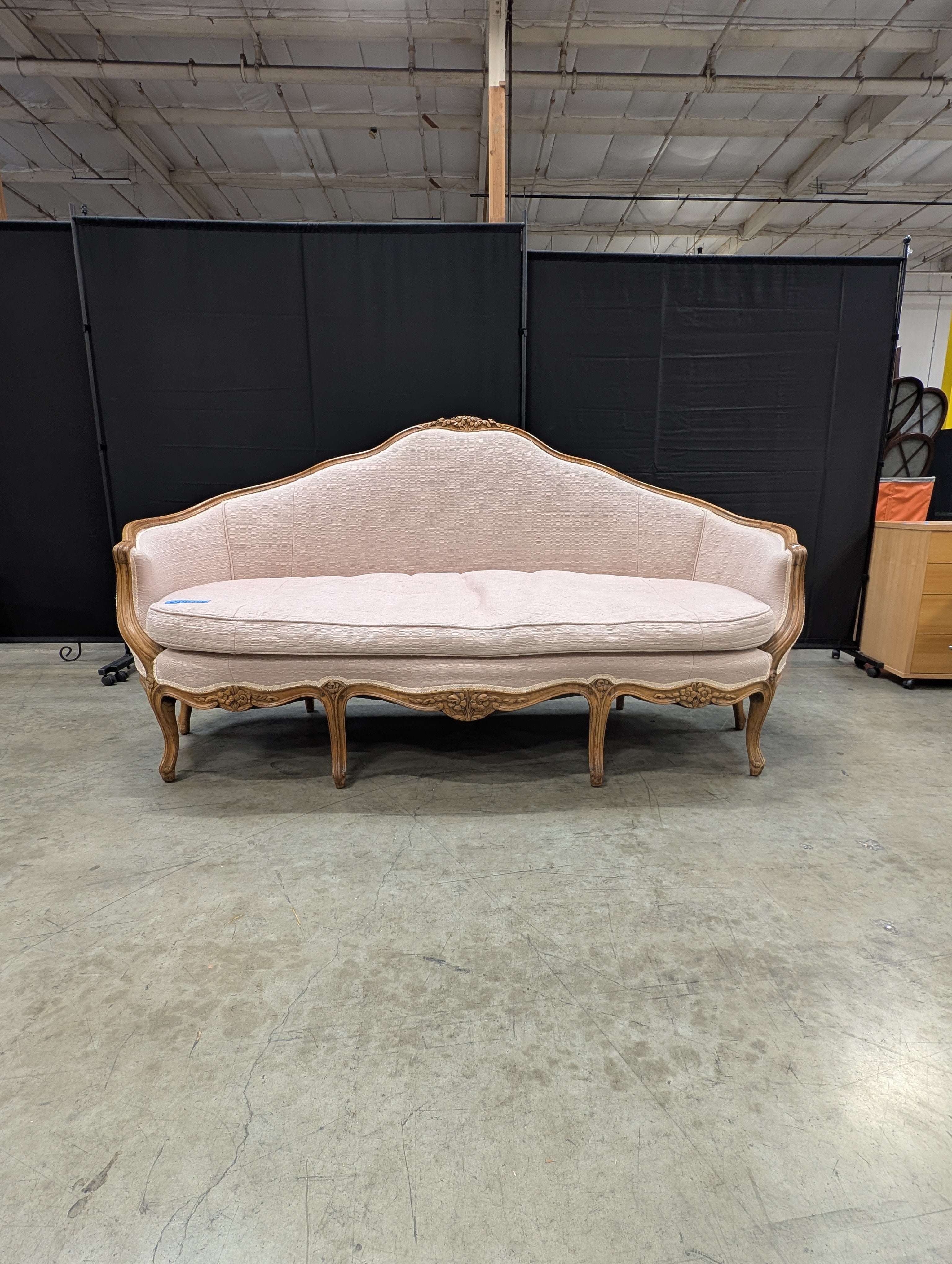 Ornate French Provincial Carved Wood Settee Sofa