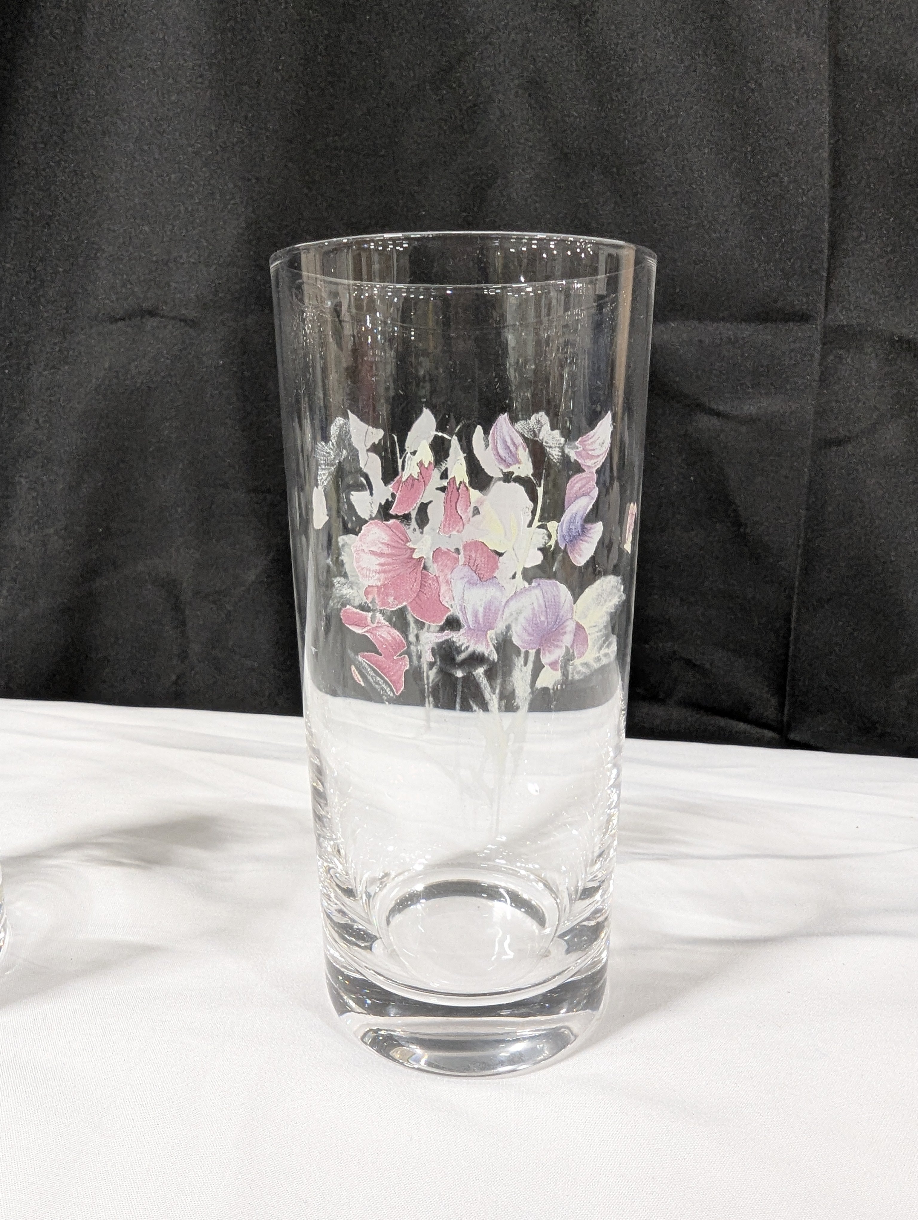 Set of Three Clear Glass Highball Tumblers with Assorted Floral Butterfly Designs