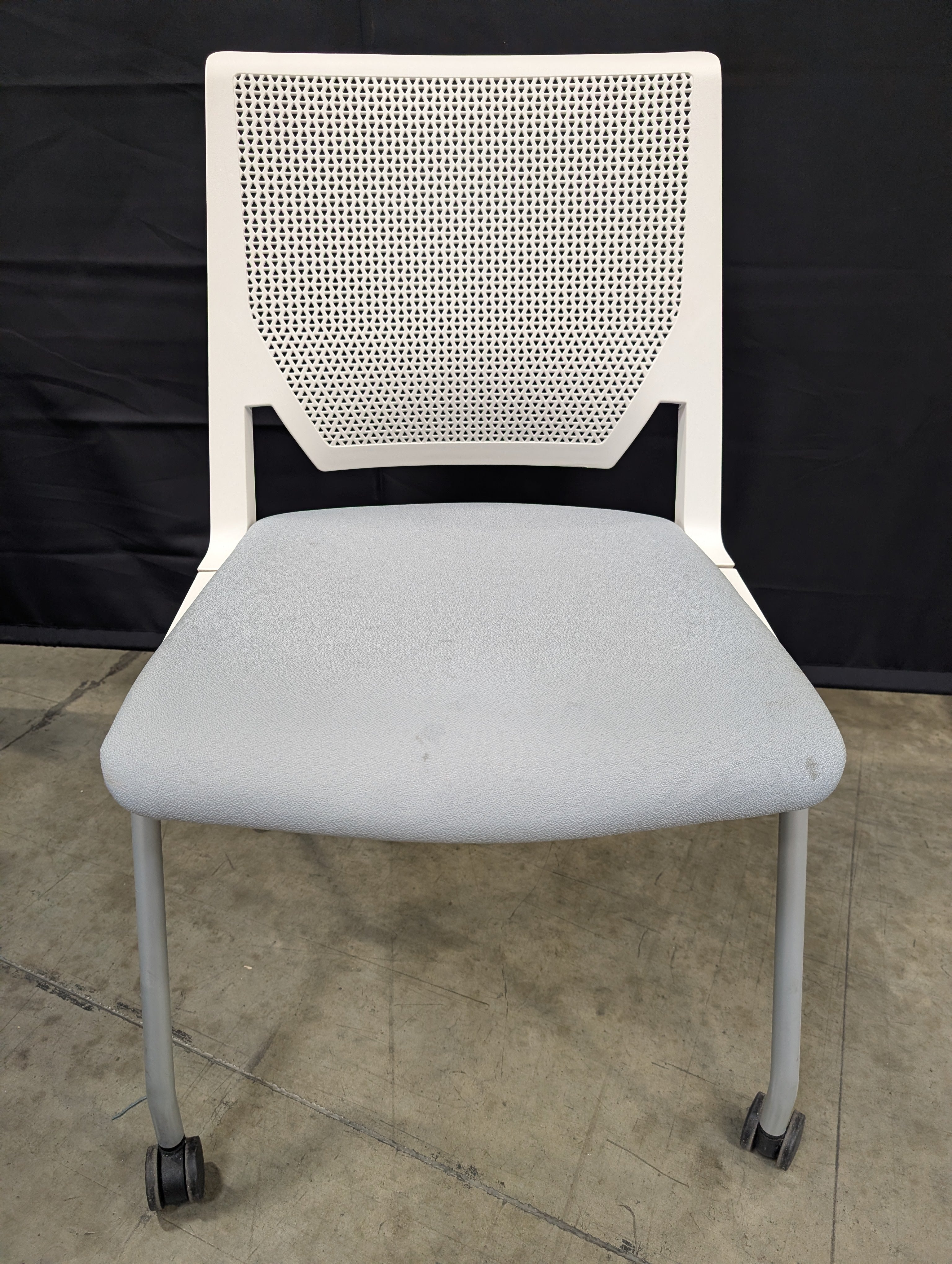 Modern White Perforated Back Task Chair with Grey Upholstered Seat