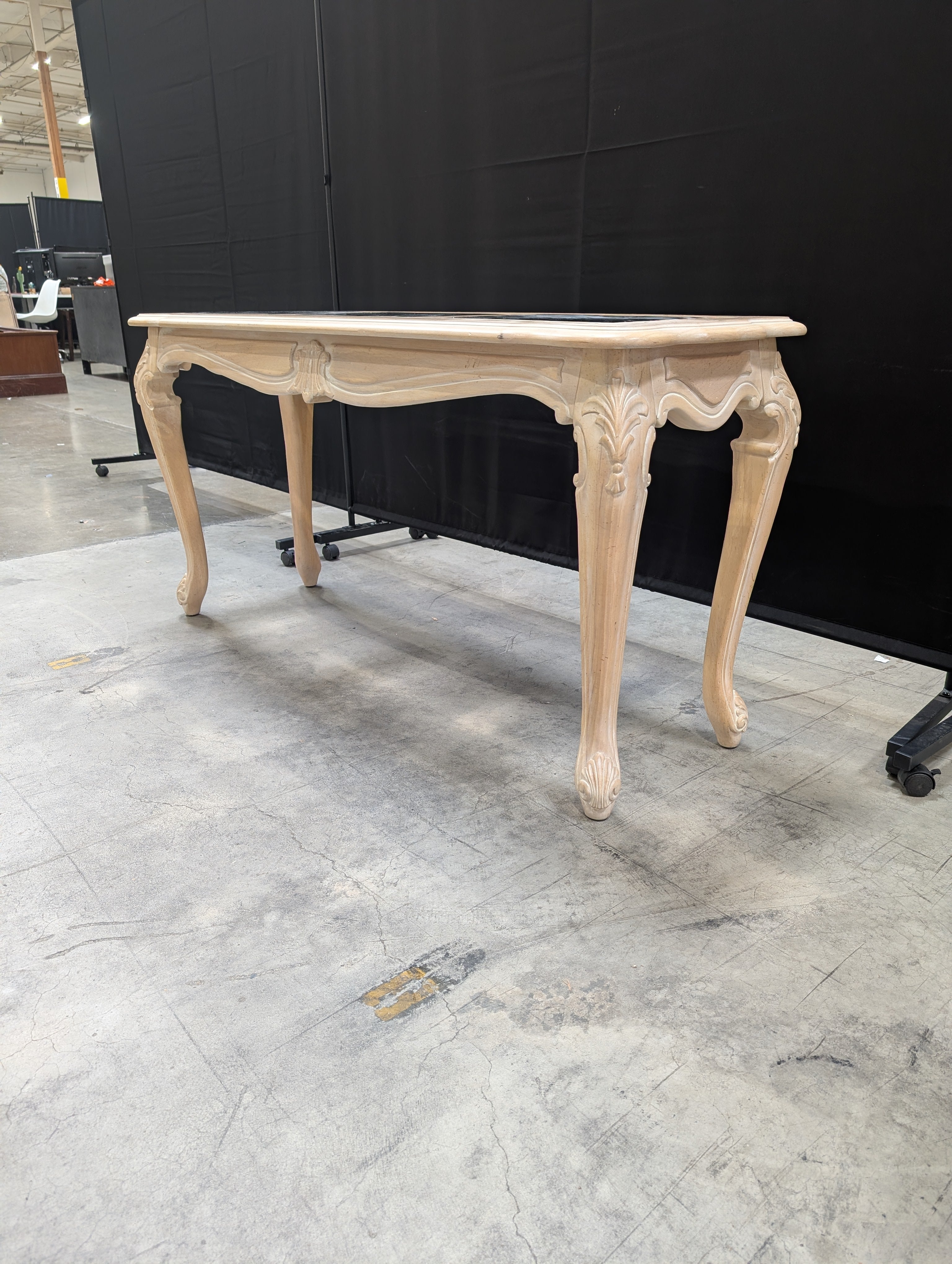 Ornate Carved Wood Hooker Furniture Console Table with Three Glass Top Panels