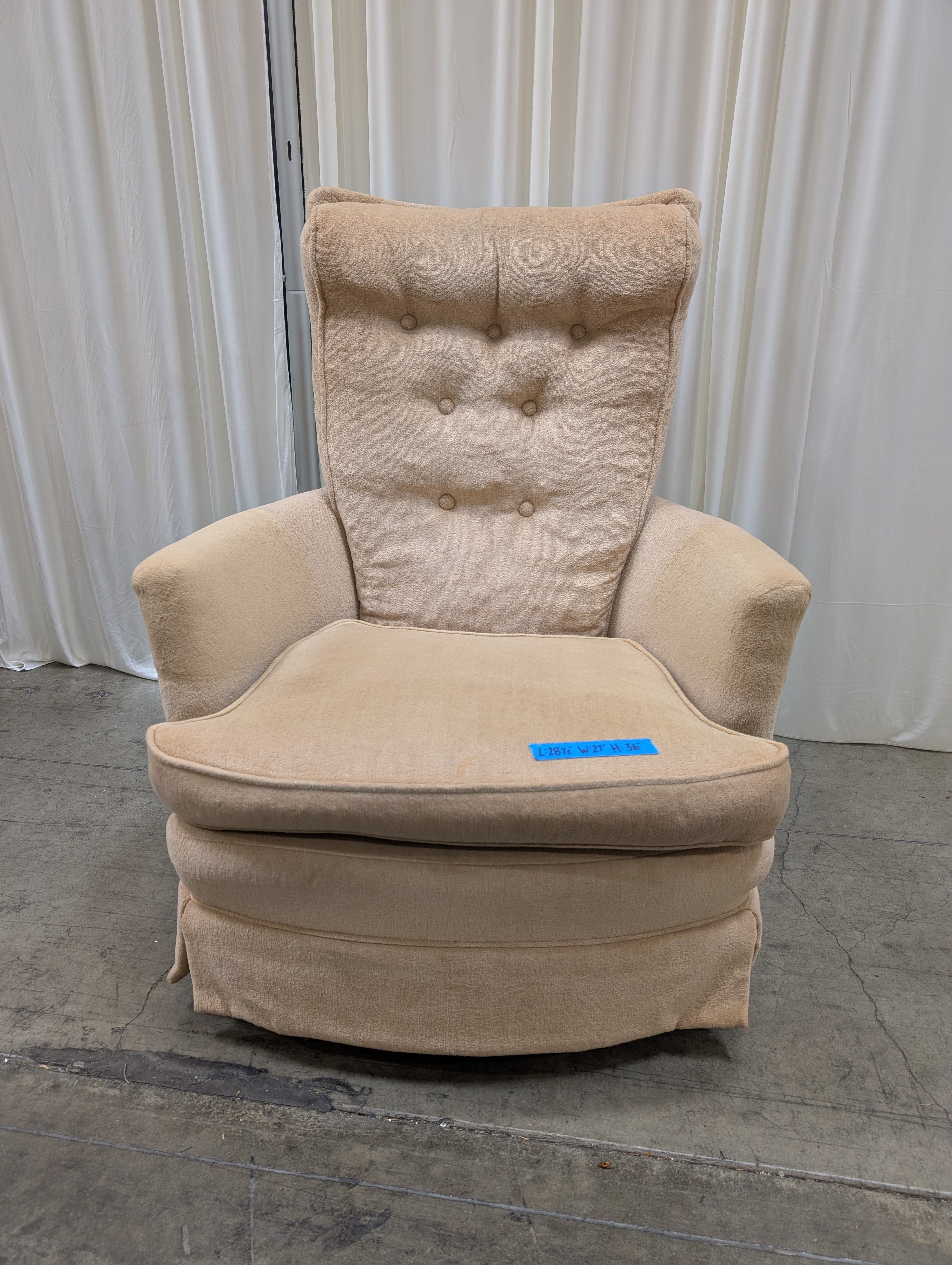 Peach Tufted Fabric Recliner with Skirted Base
