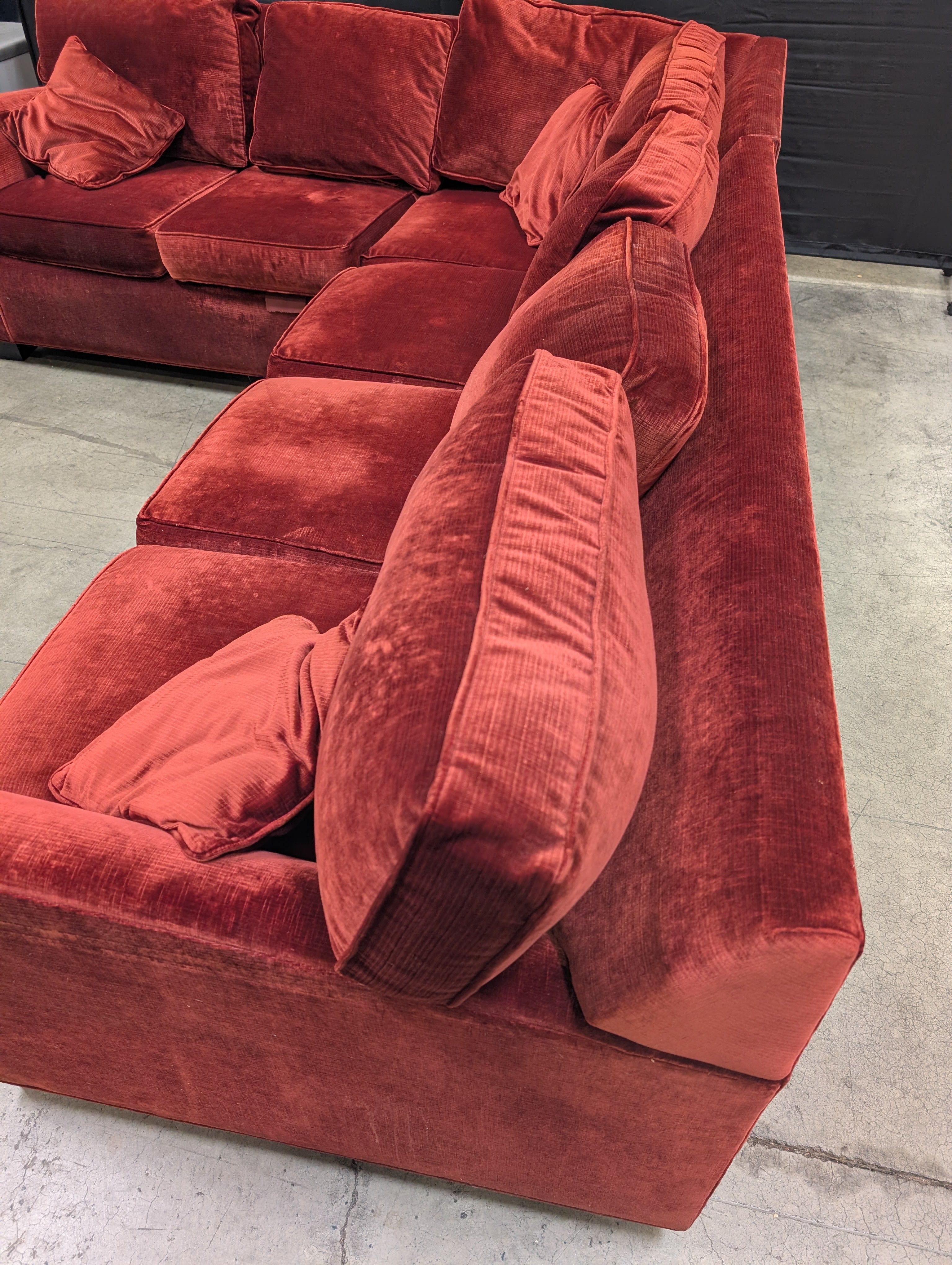 Used Vintage Style Red Velvet Sectional Sofa