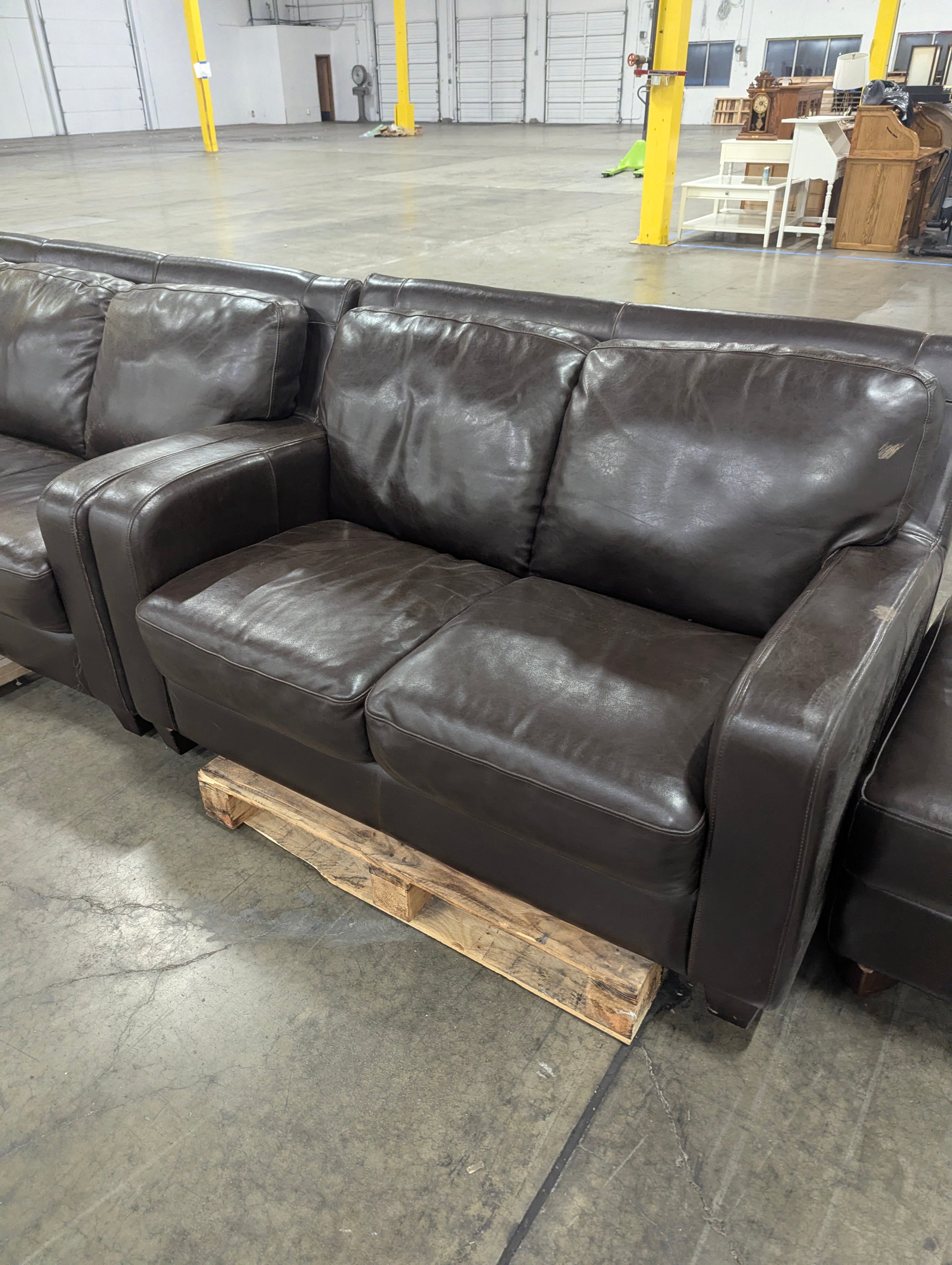 Contemporary Dark Brown Leather Loveseat Sofa