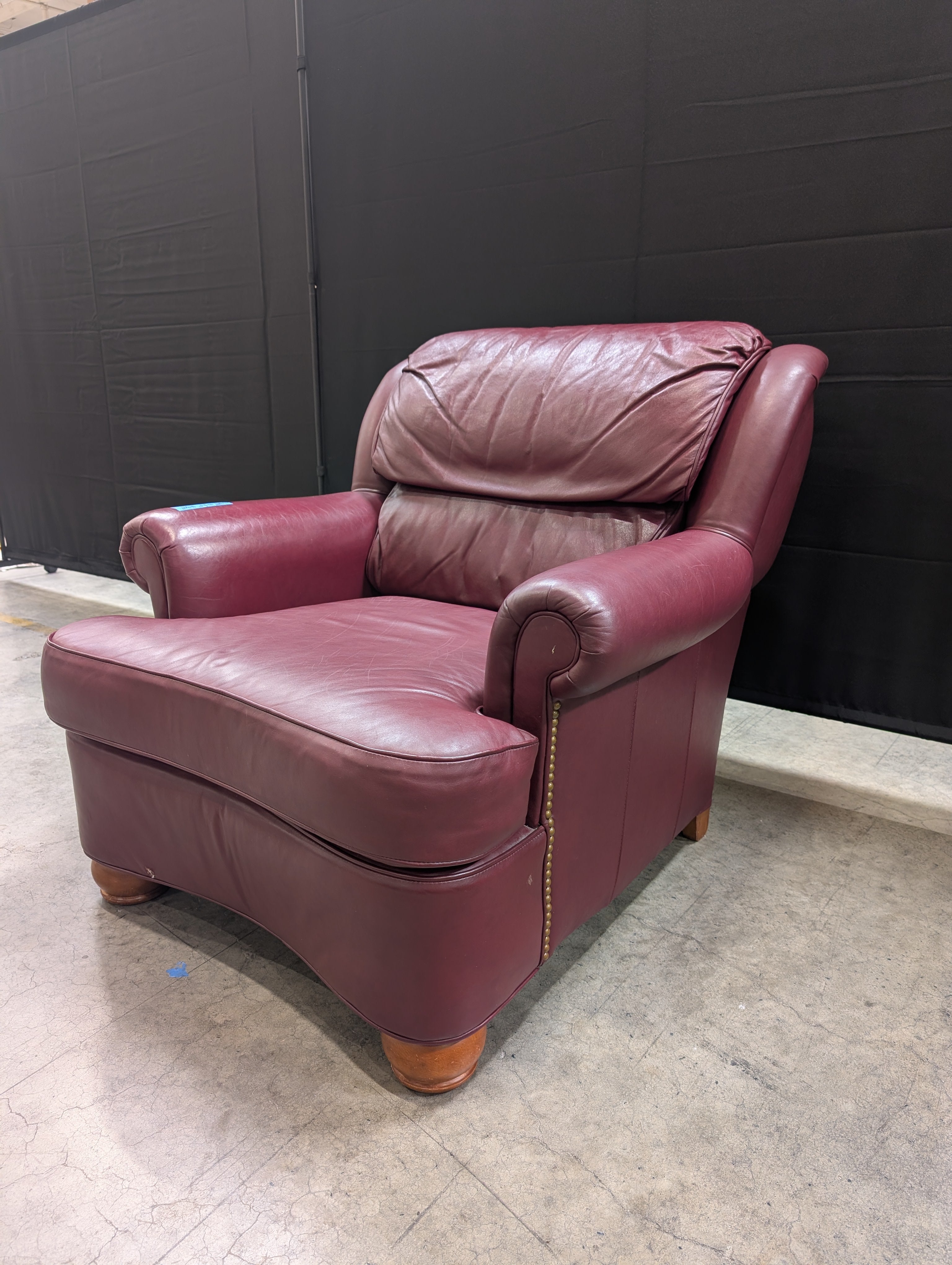 Deep Red Thomasville Leather Club Chair and Ottoman Set