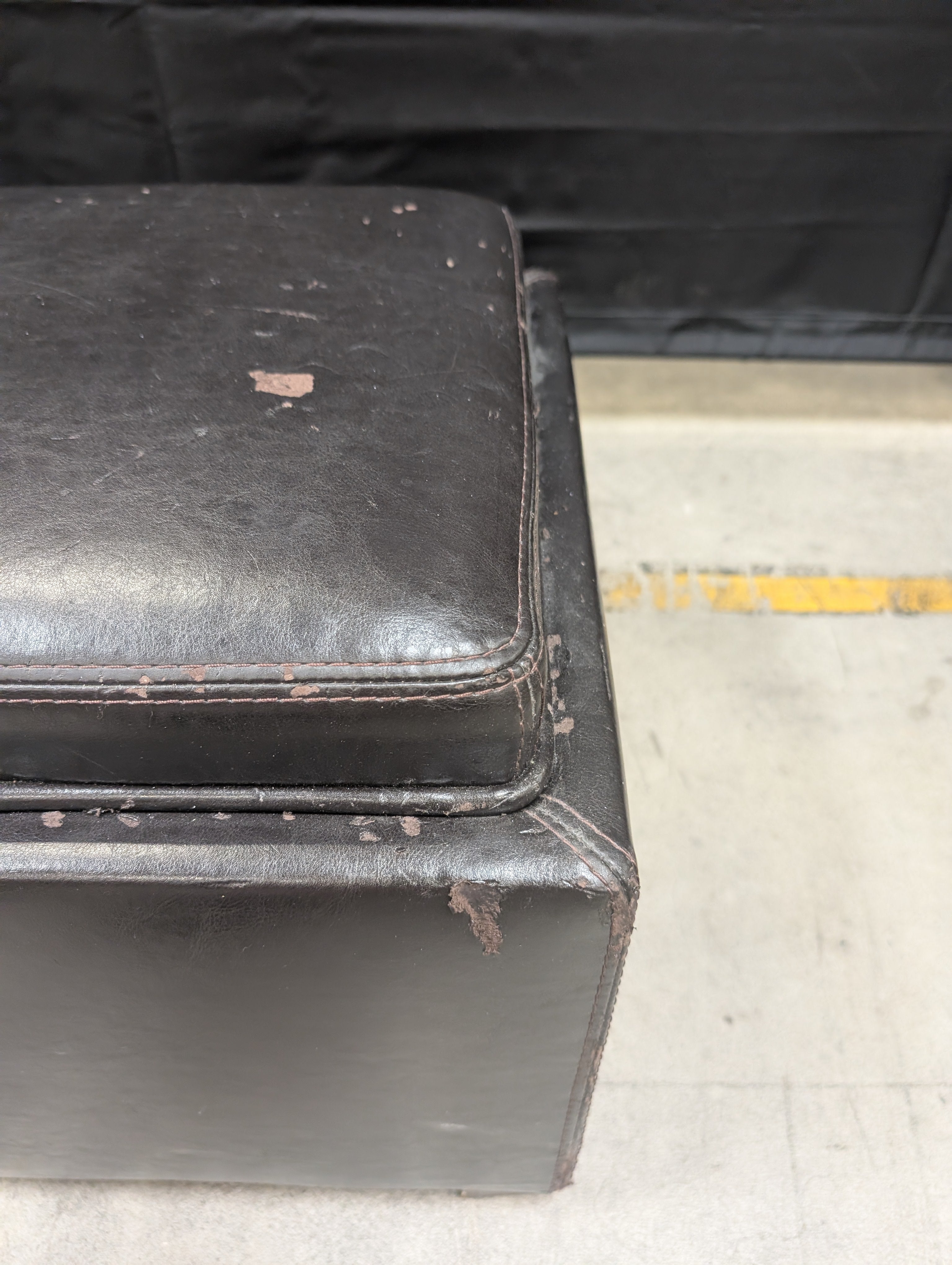 Brown Faux Leather Cube Ottoman with Feet