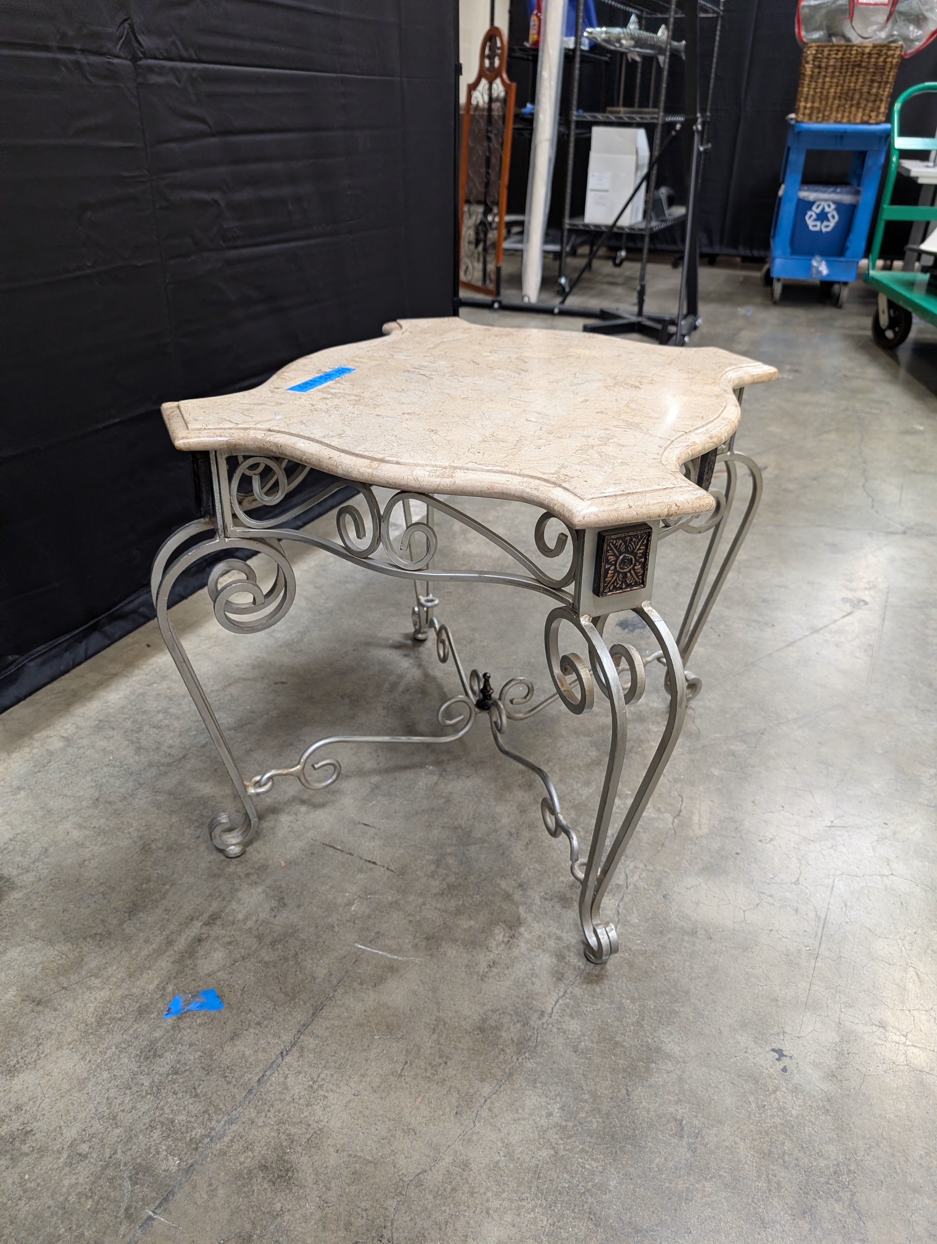 Ornate Metal End Table with Stone Top