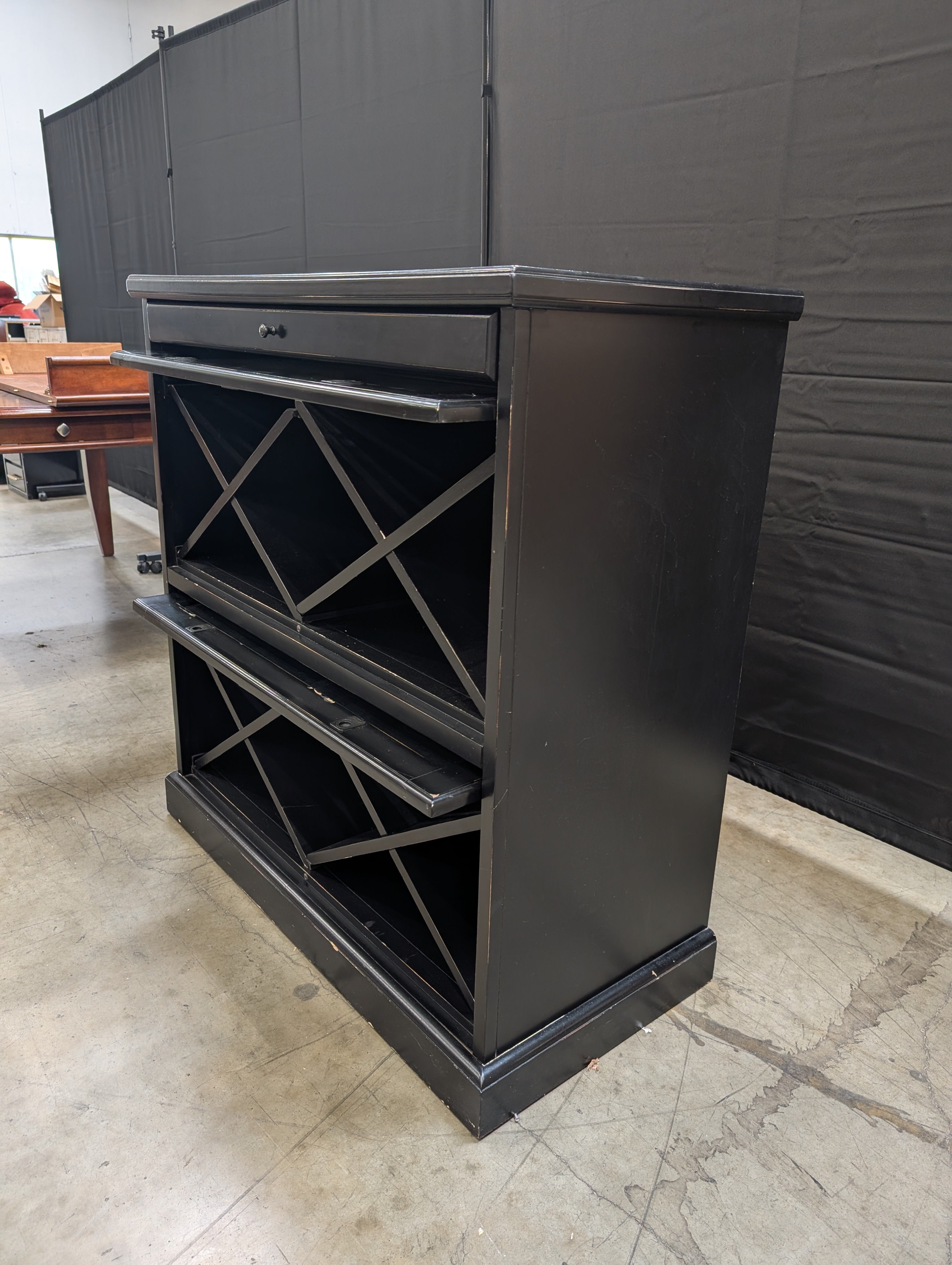 Black Wood Wine Storage Cabinet with Glass Doors