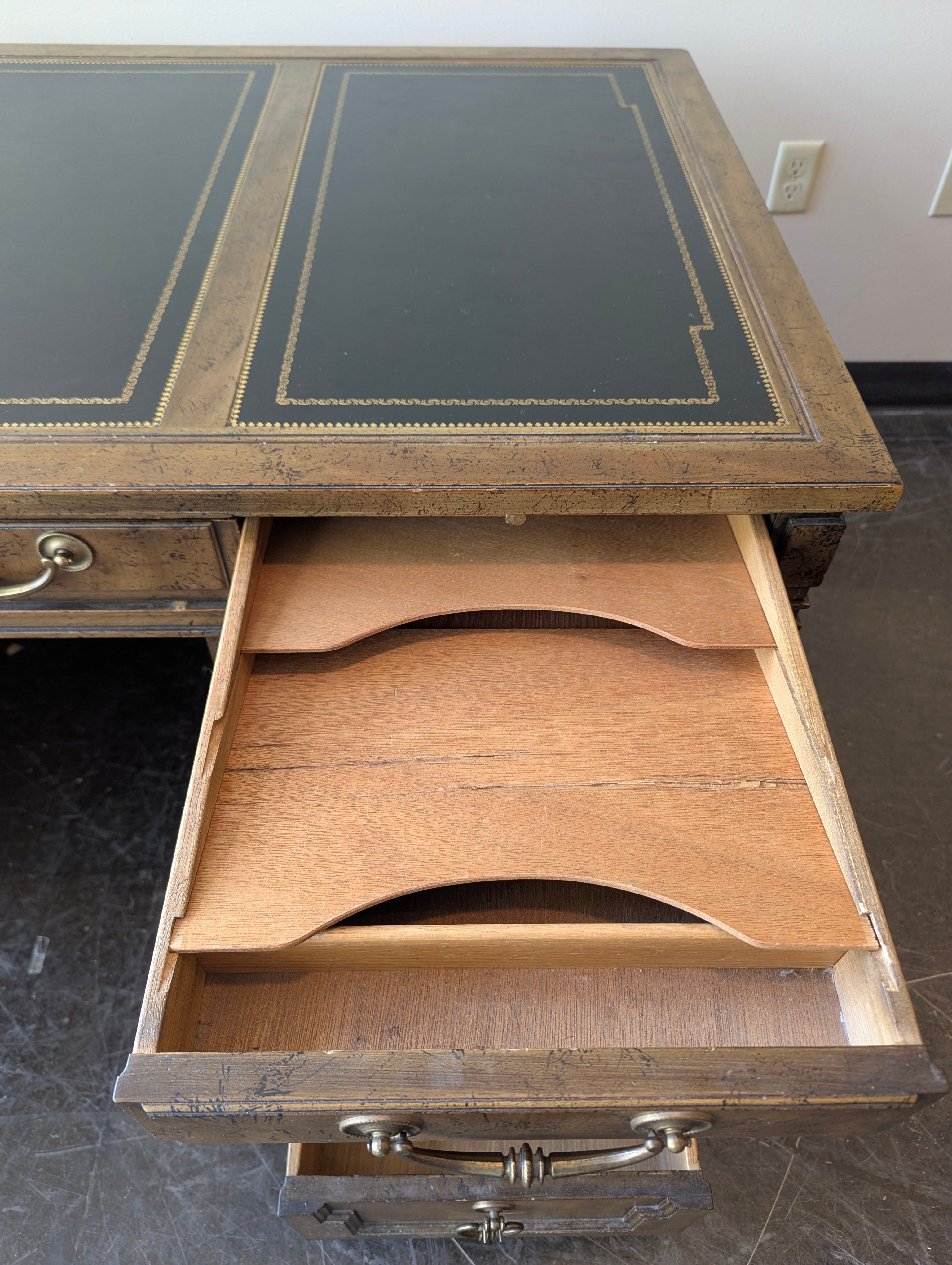 Vintage Style Pedestal Desk with Tooled Leather Top