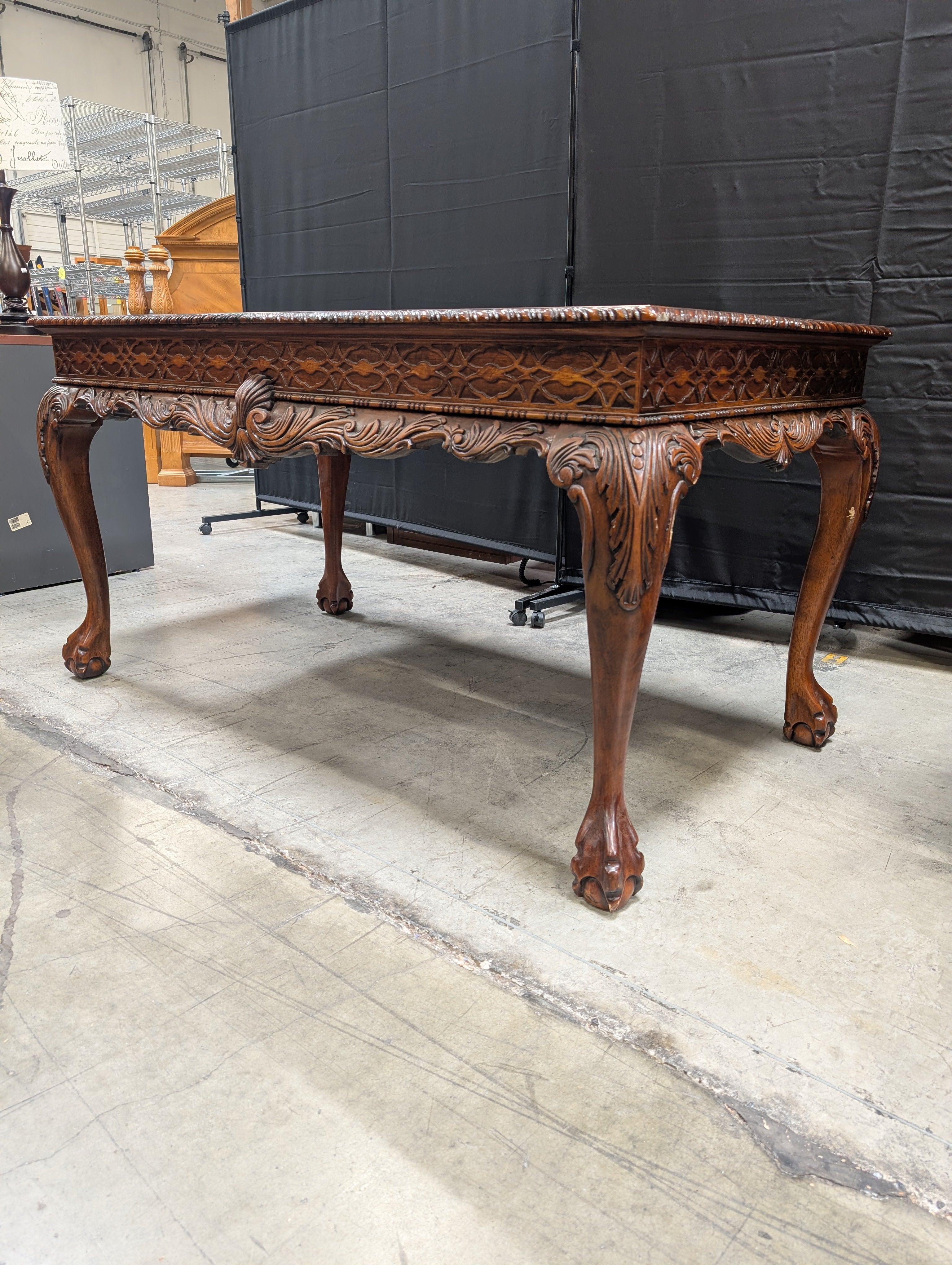Vintage Carved Leg Wooden Table with Drawer