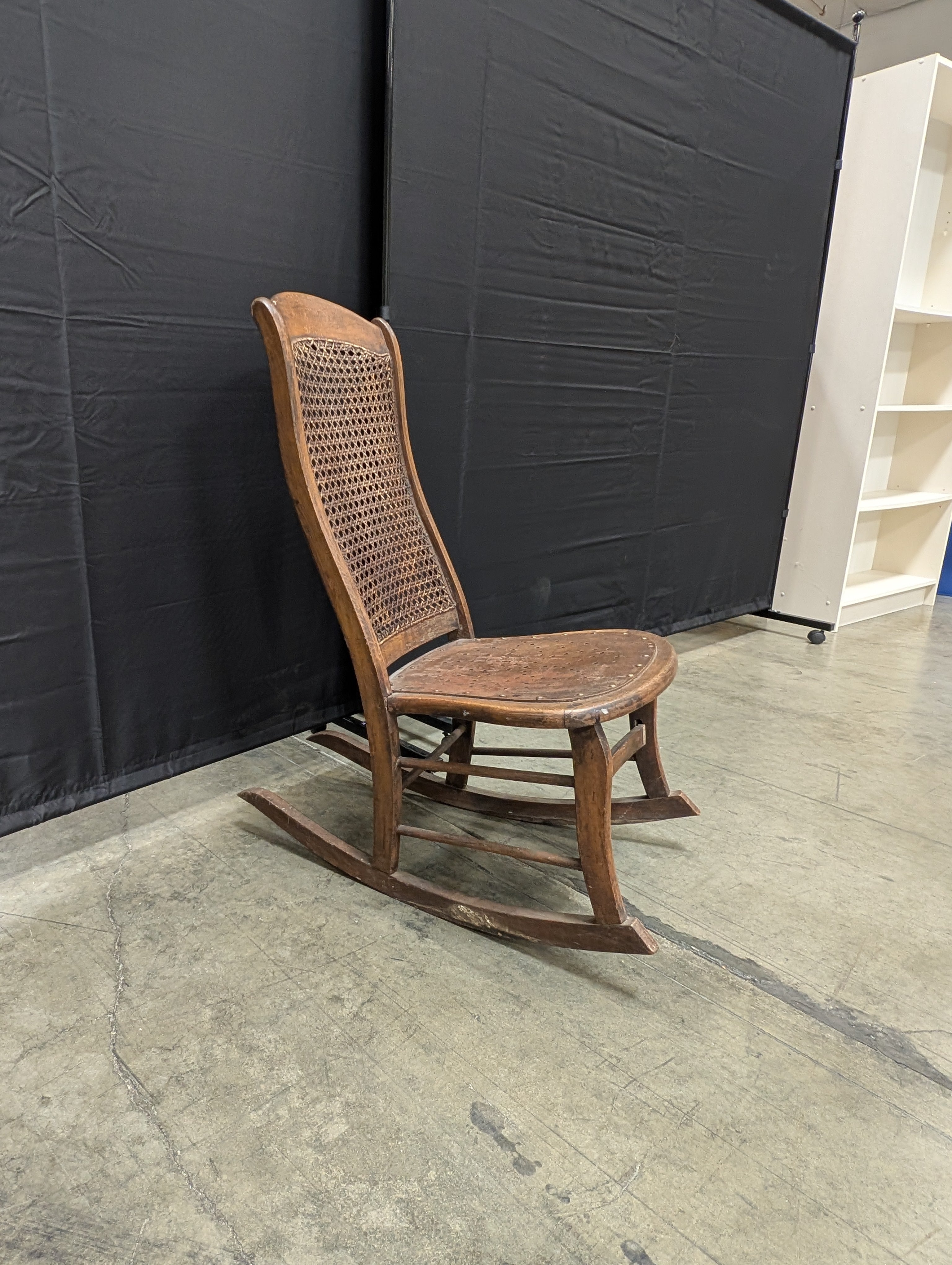 Vintage Wooden Rocking Chair with Cane Backrest