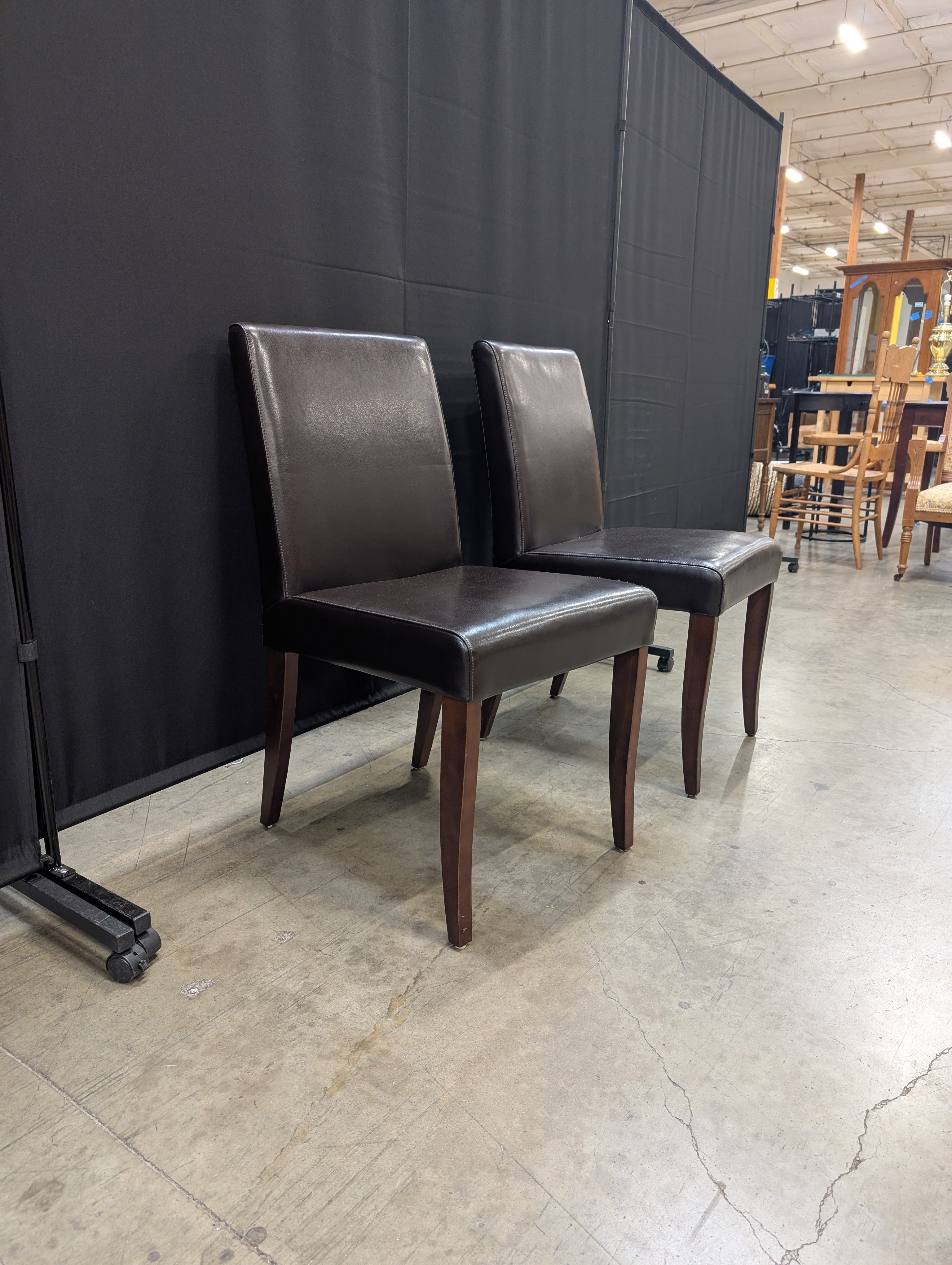 Pair of Brown Leather Jason Furniture Dining Chairs