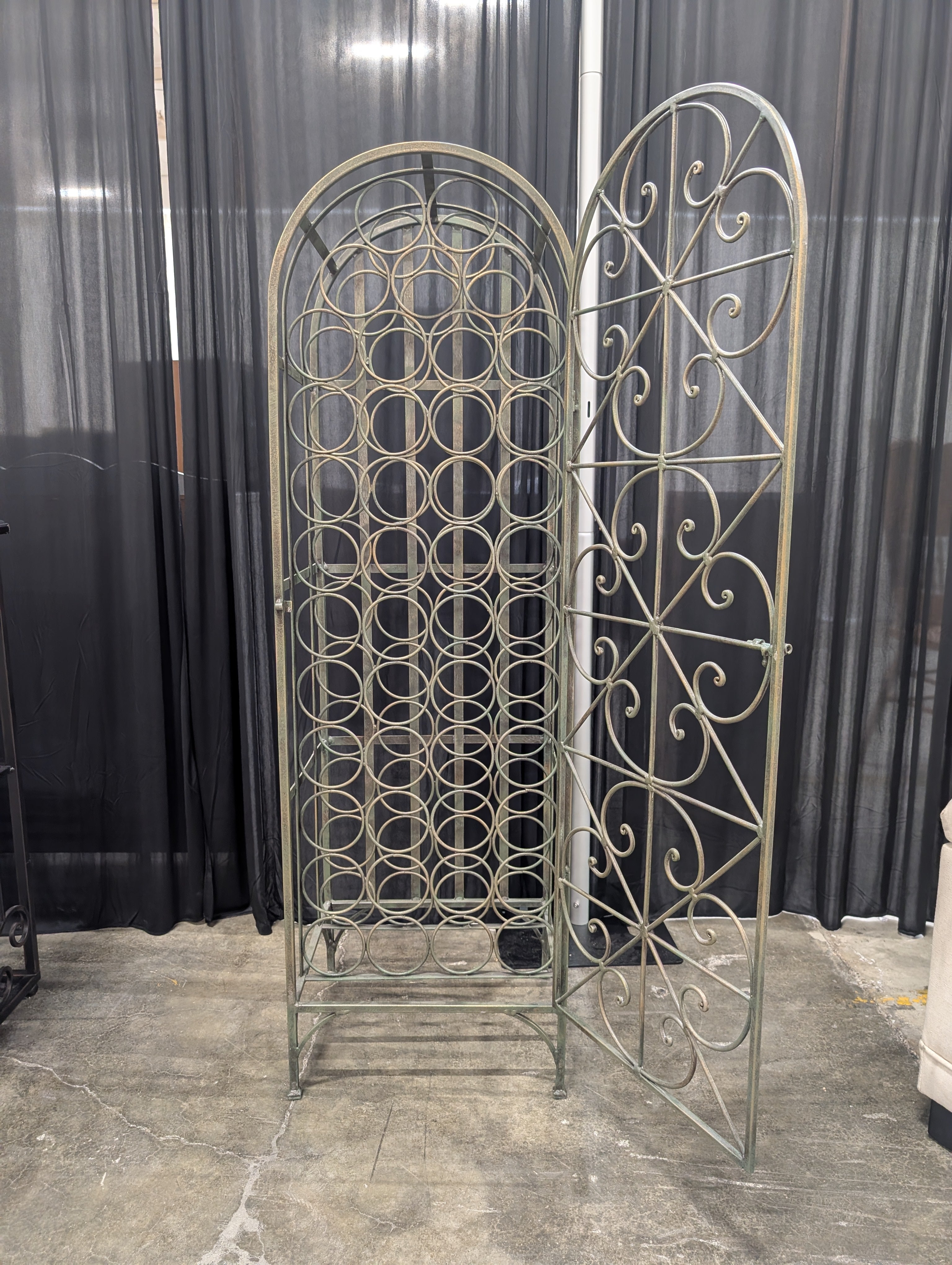 Ornate Bronze Metal Wine Rack with Arched Top