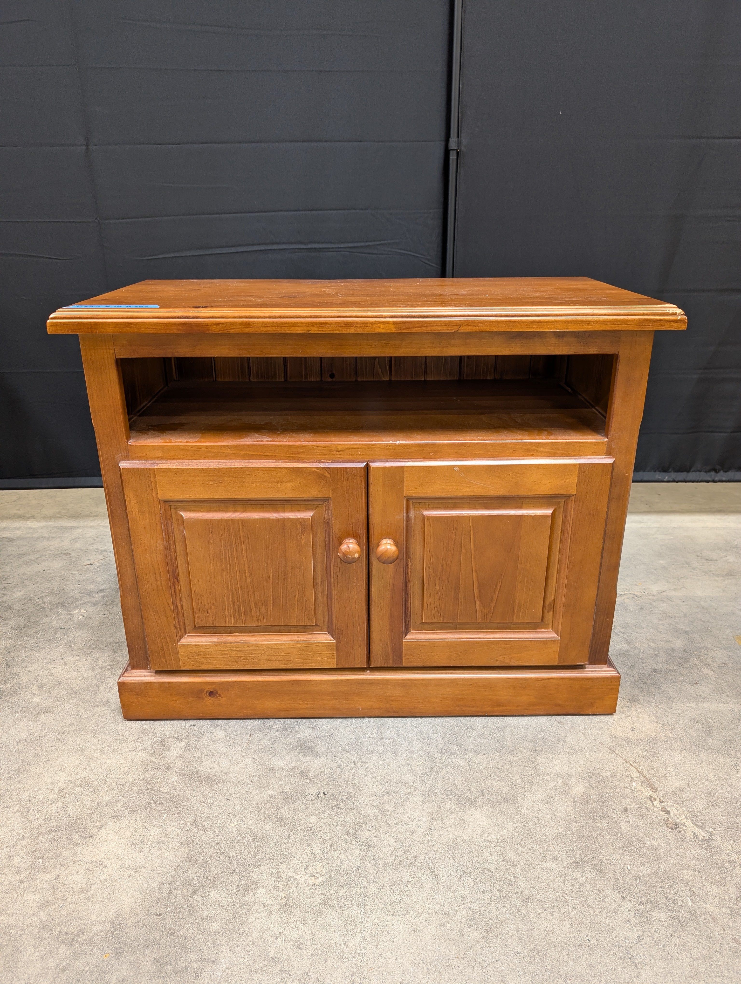 Brown Wood TV Stand with Cabinet Doors