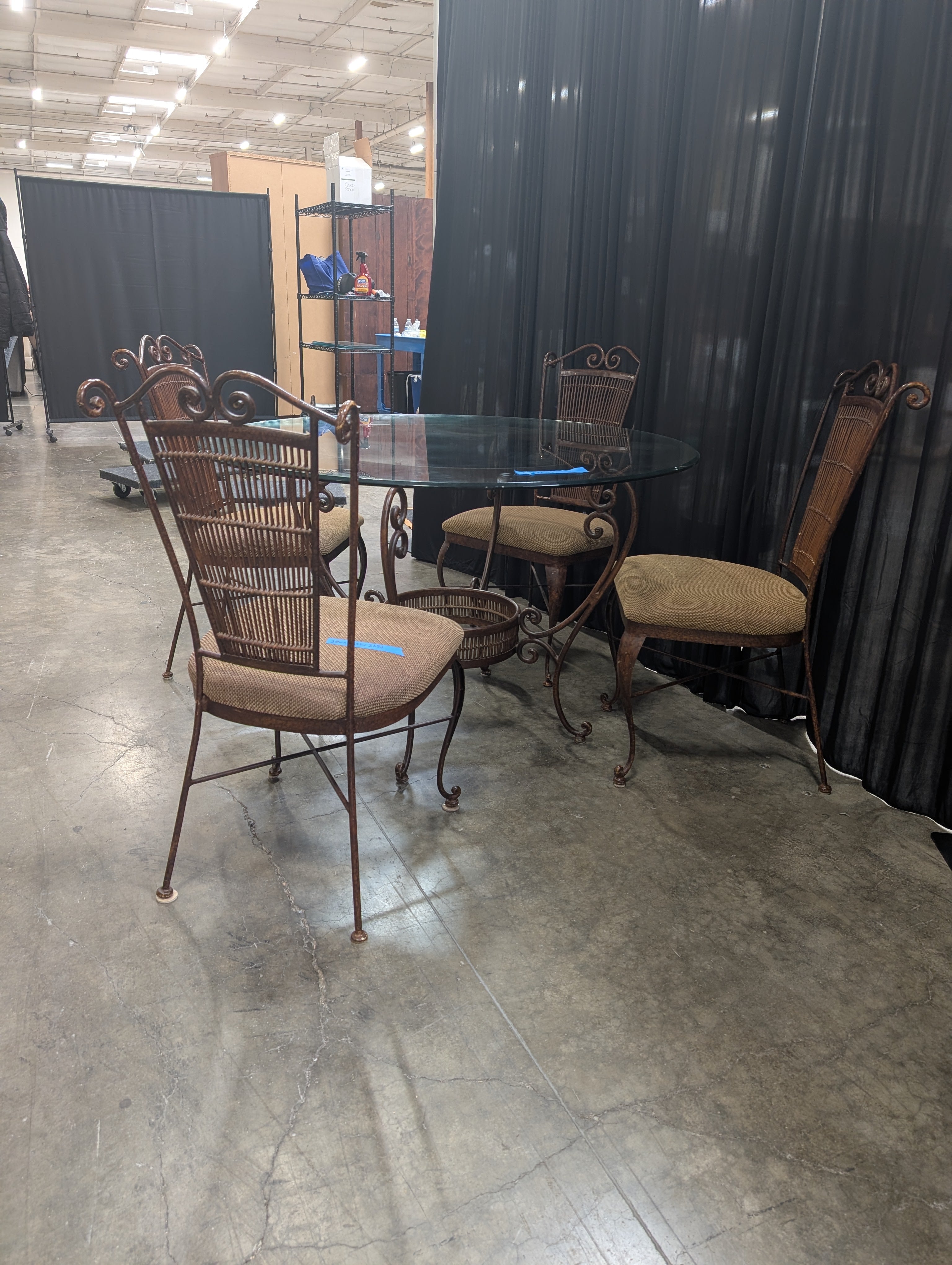 Ornate Wrought Iron Glass Top Dining Set