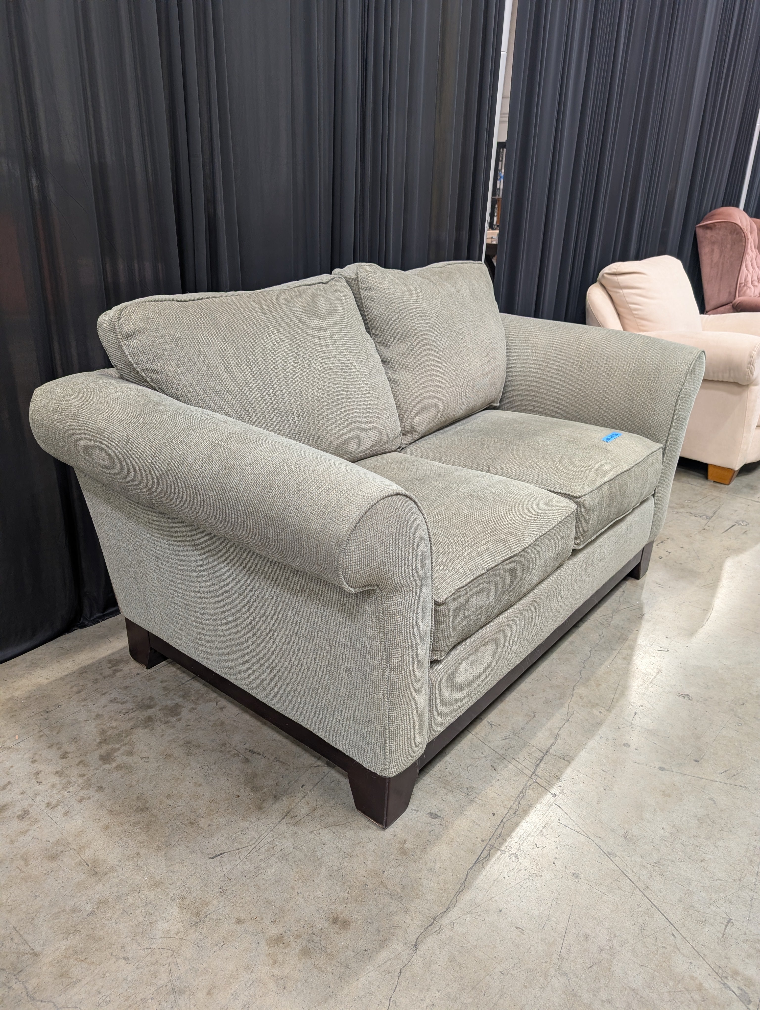 Sage Green Fabric LaZboy Loveseat with Rolled Arms