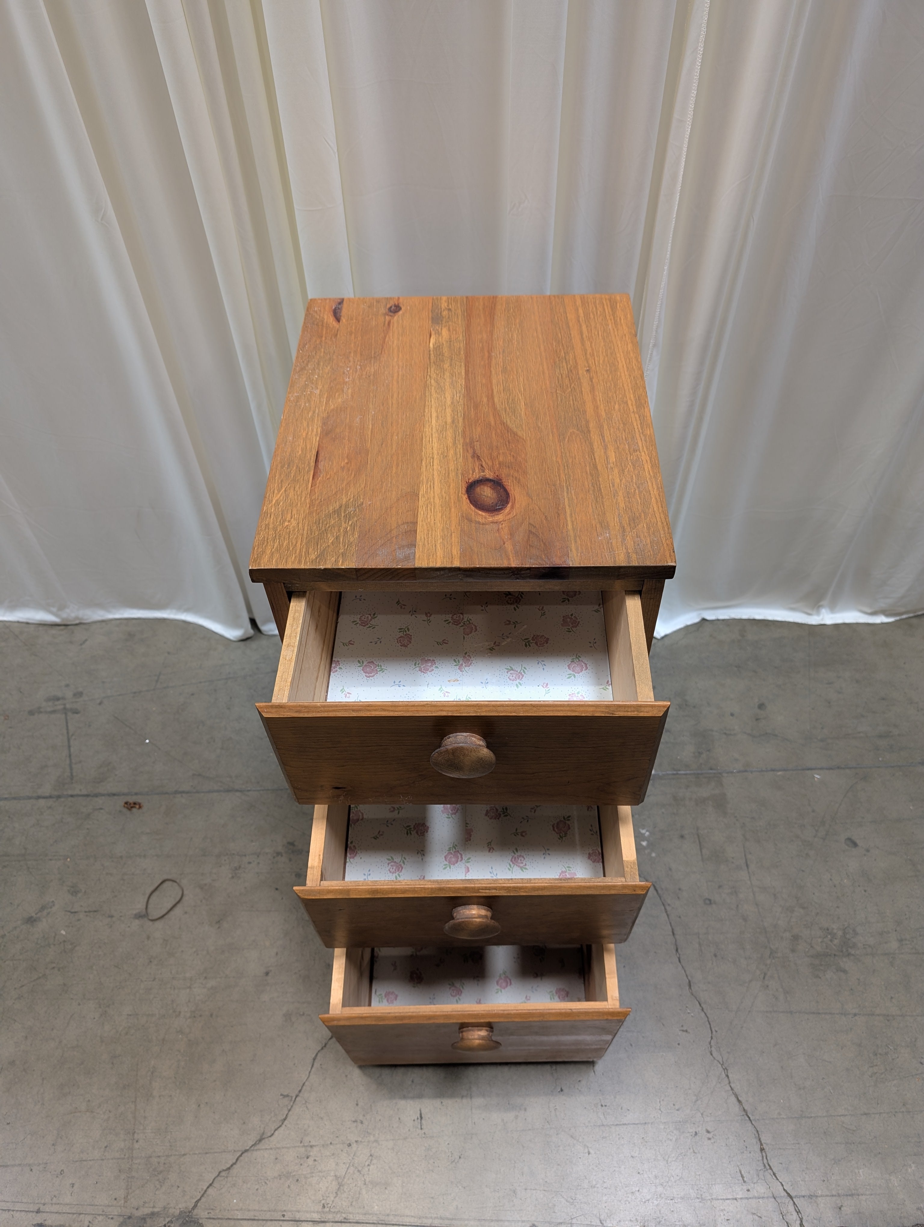 Three-Drawer Pine Wood Nightstand