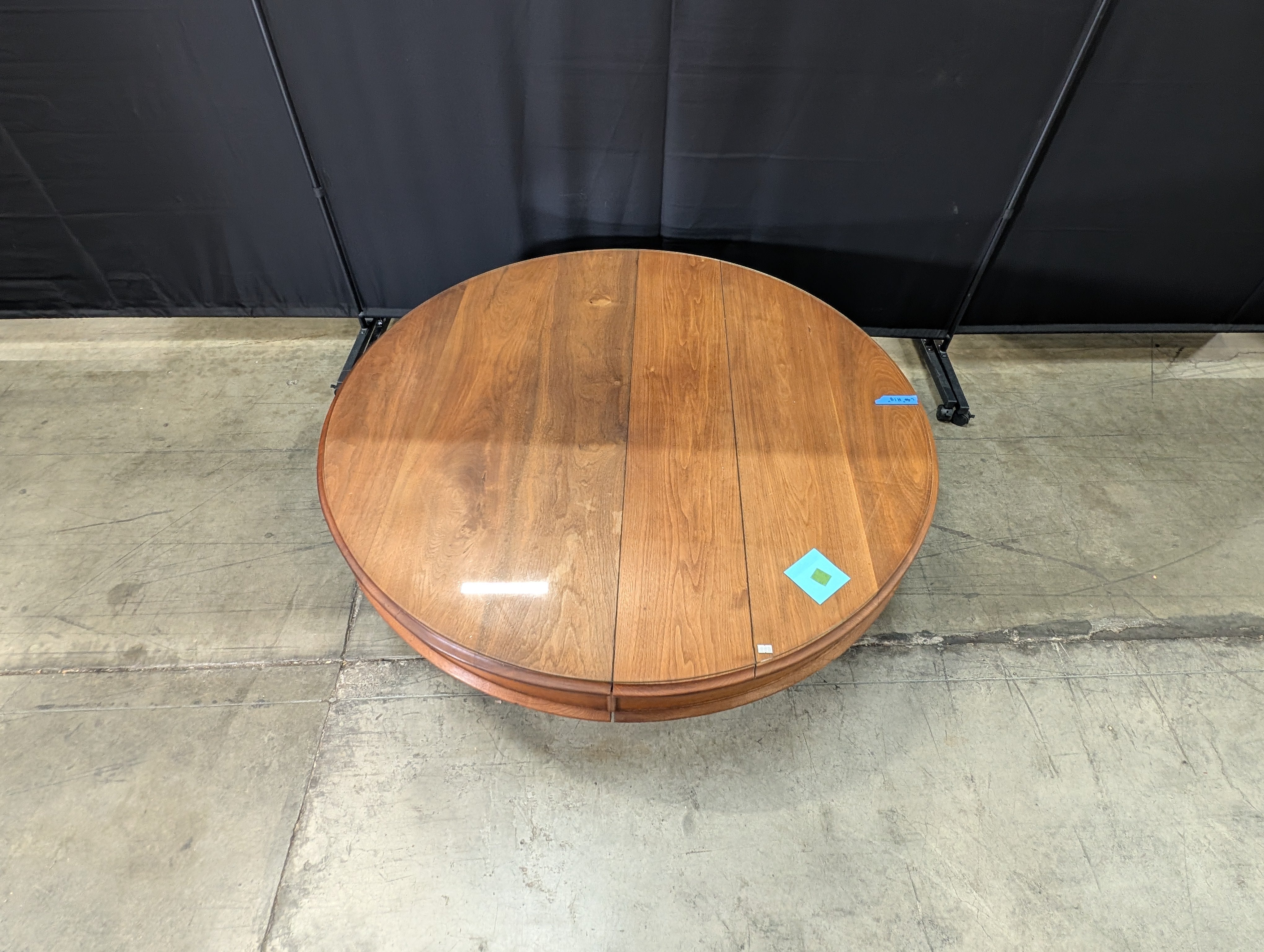 Modern Circular Wood Coffee Table with Protective Glass Surface