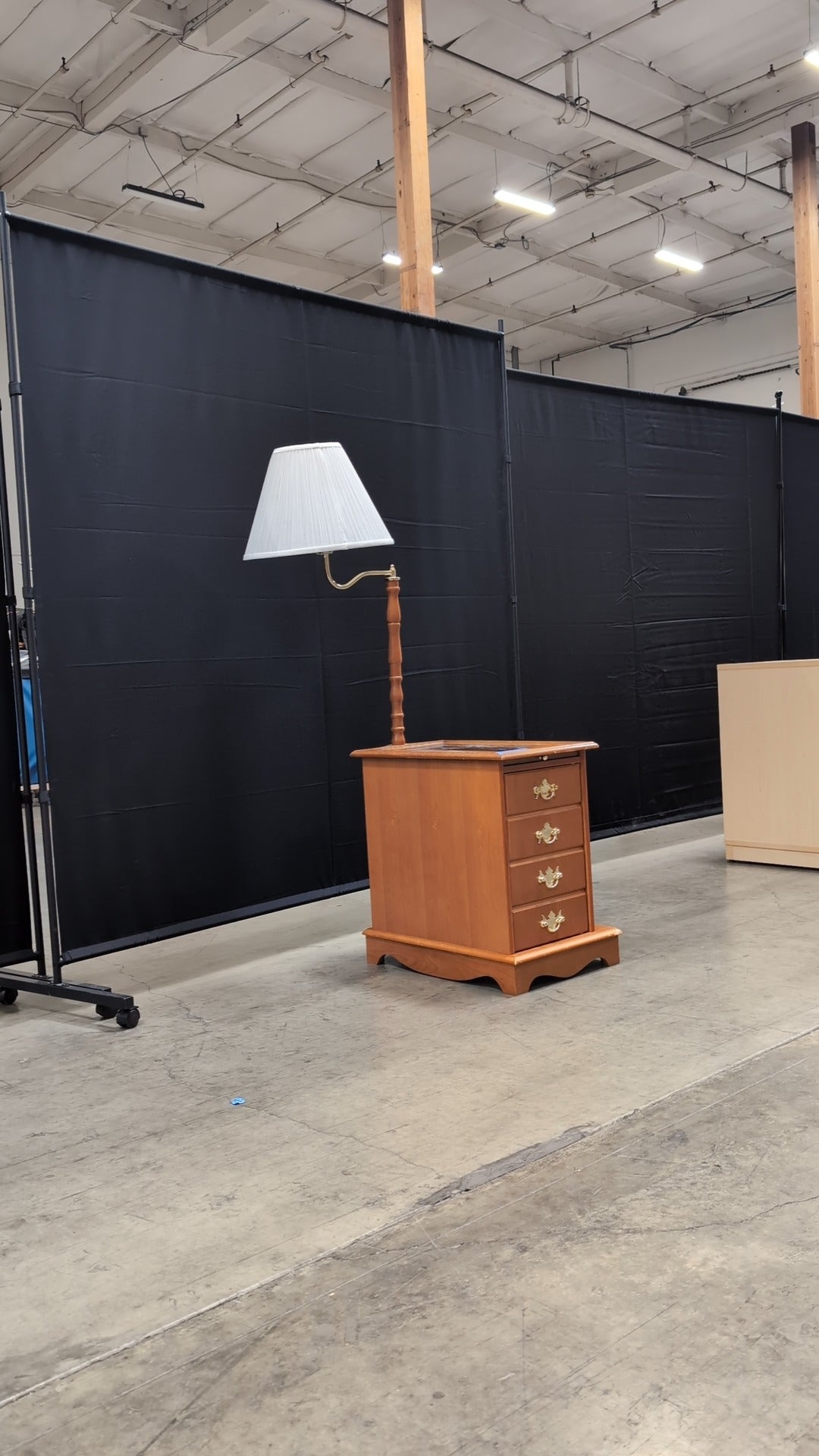 Honey Wood End Table with Integrated Lamp and Storage Cabinet