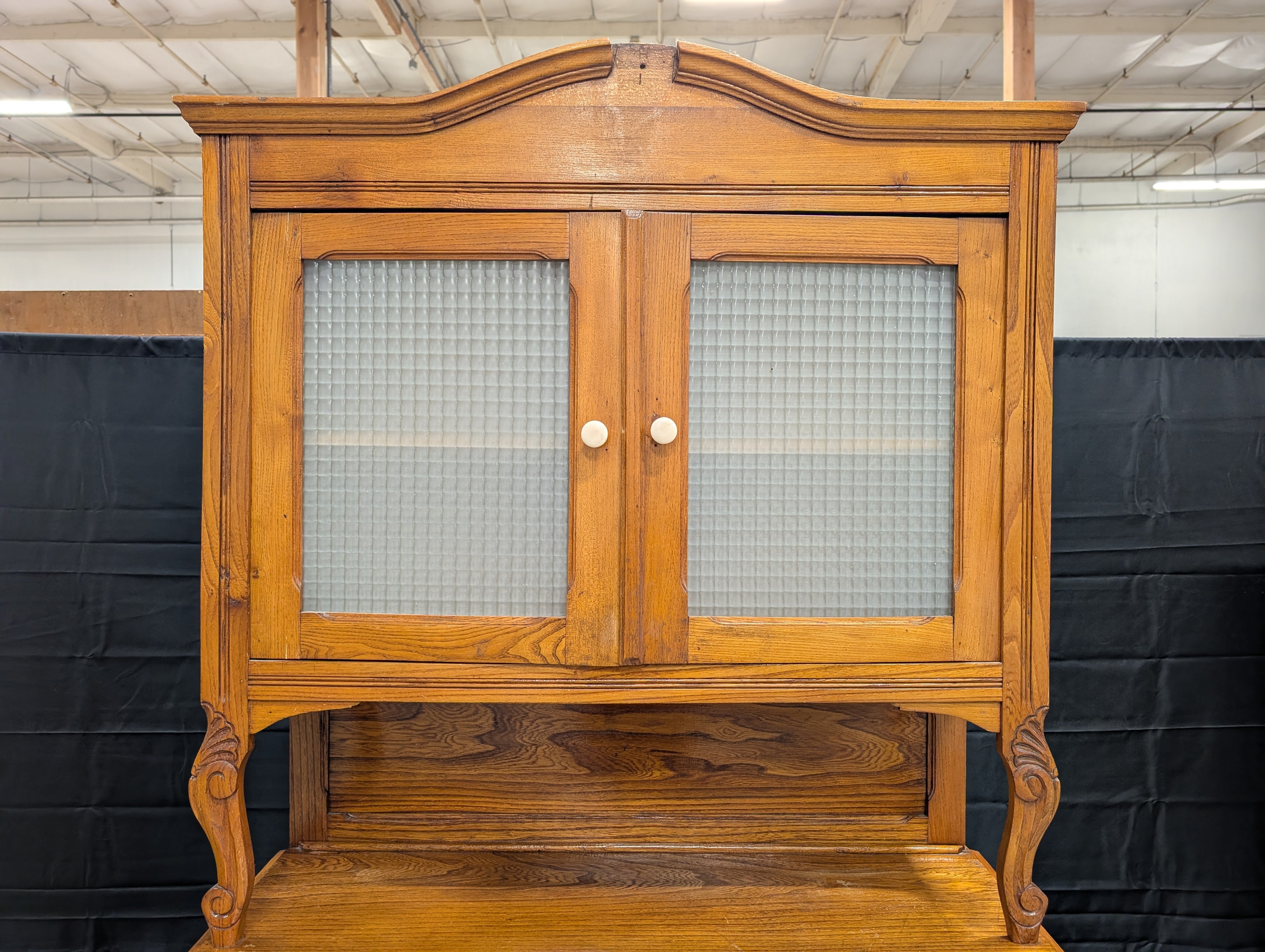 Vintage Brown Wood Folding Cabinet Desk