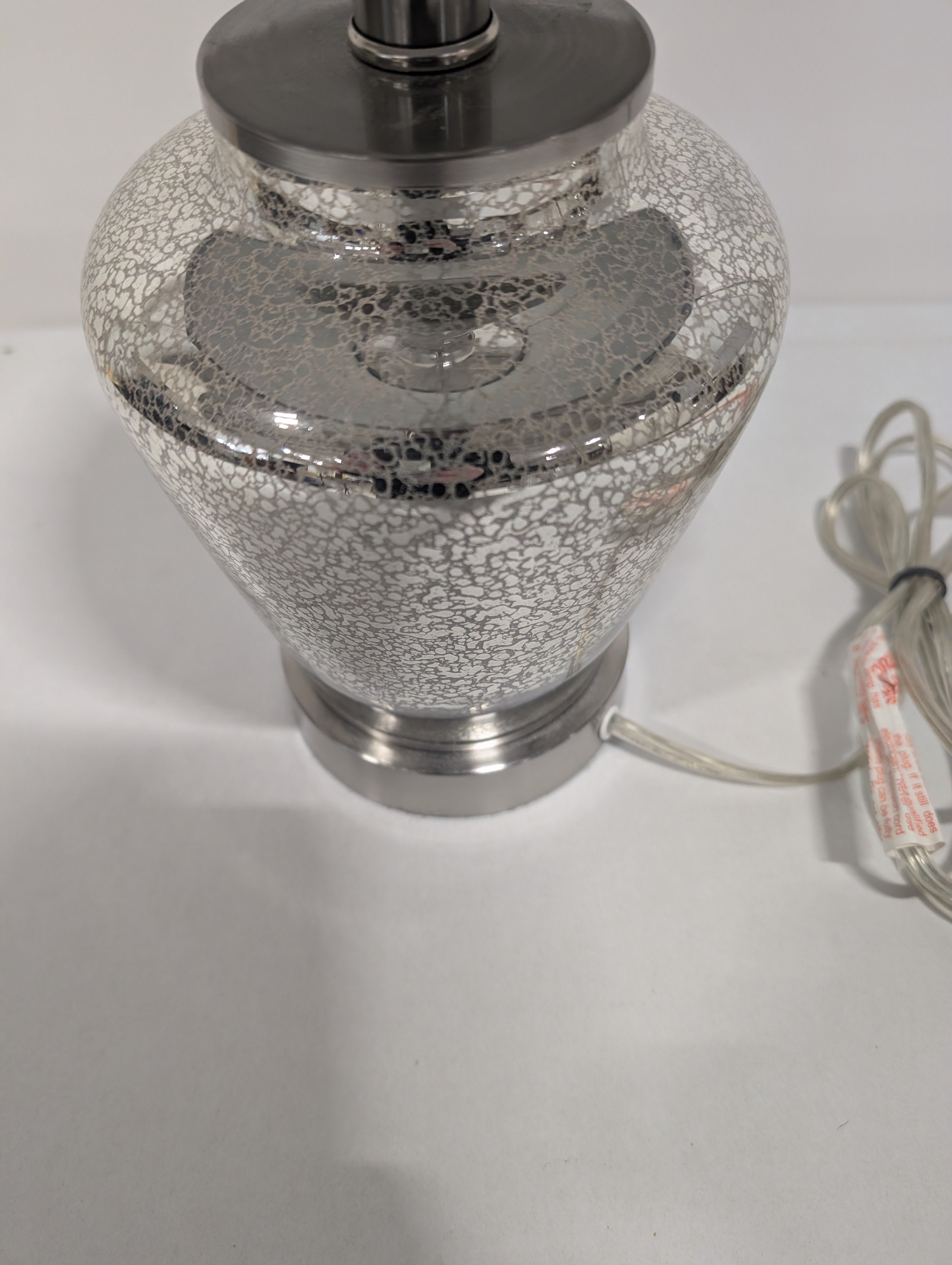 Silver Mercury Glass Table Lamp with Textured Gray Fabric Shade