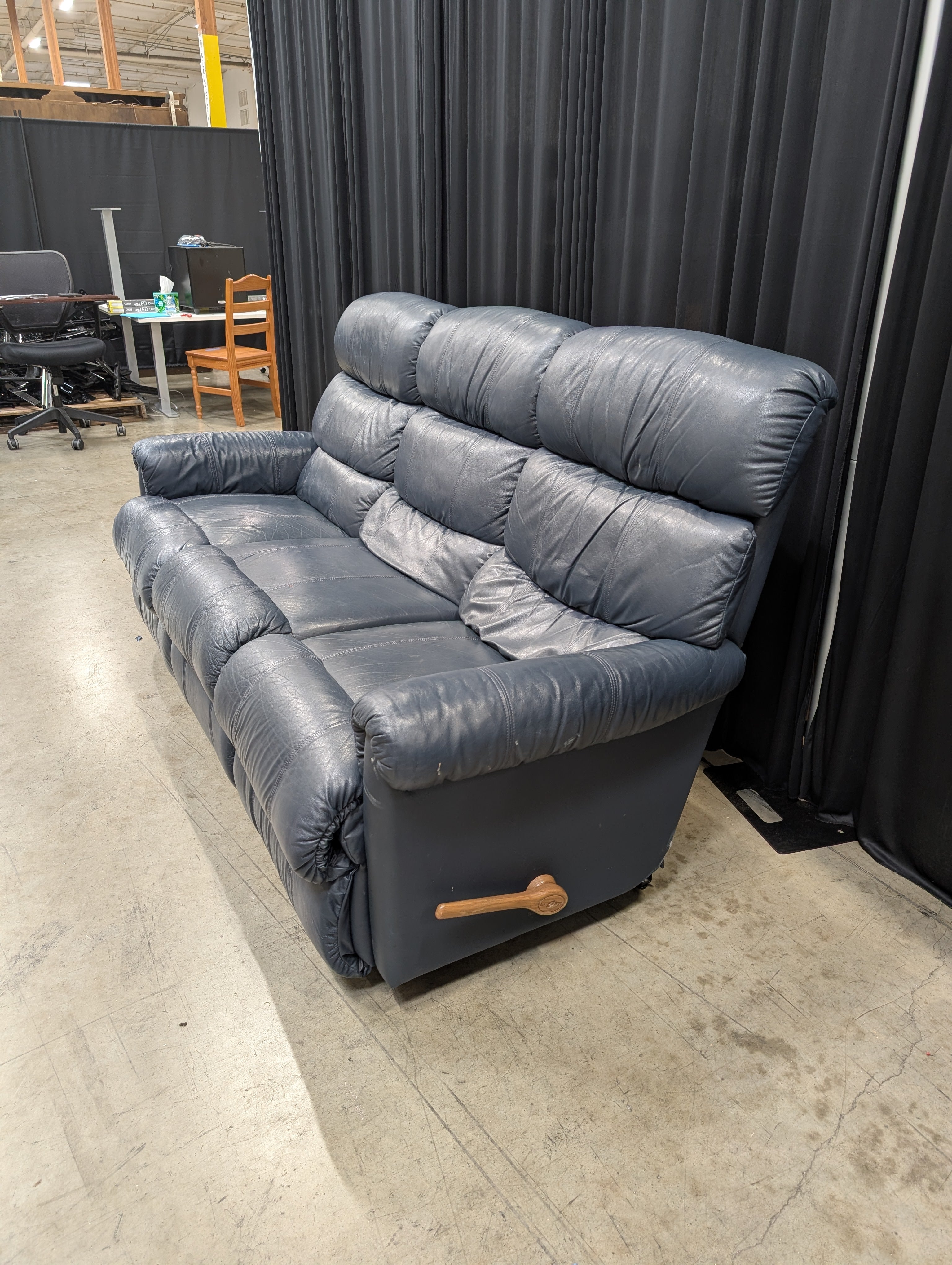 Navy Blue LaZboy Reclining Couch in Leather