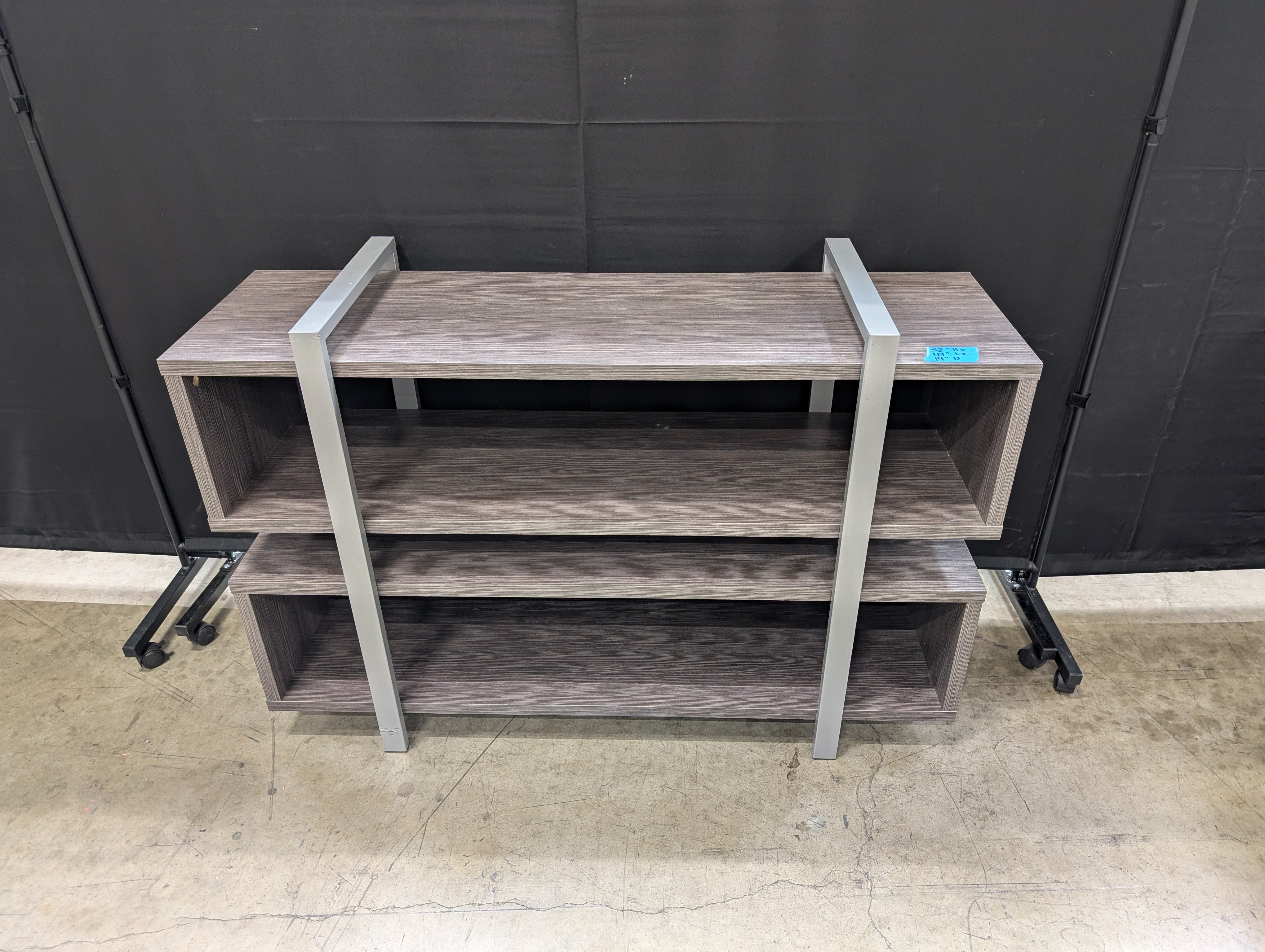 Modern Three-Tier Media Console Shelf with Metal Accents