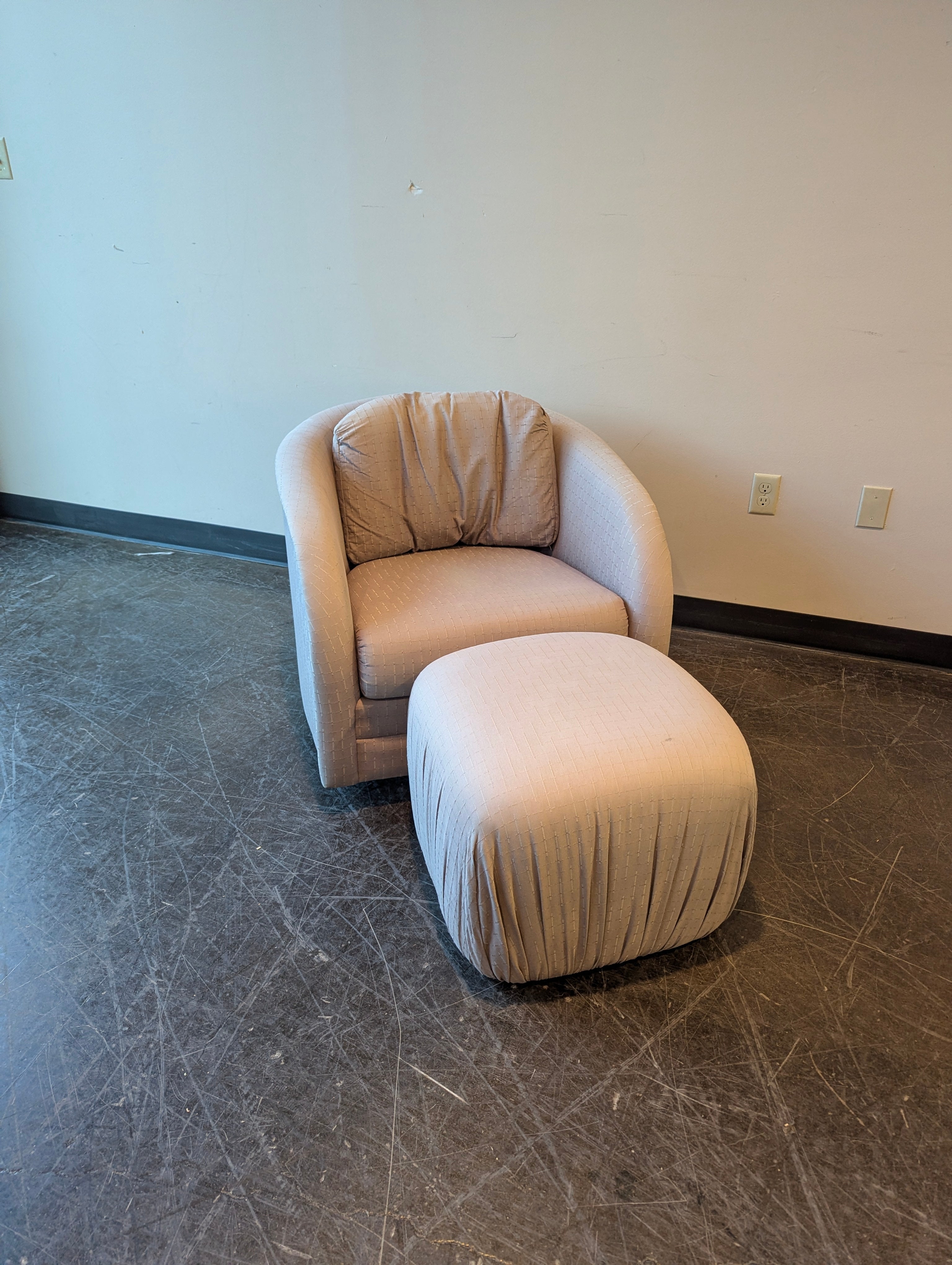 Contemporary Curved Upholstered Club Swivel Chair and Ottoman Set