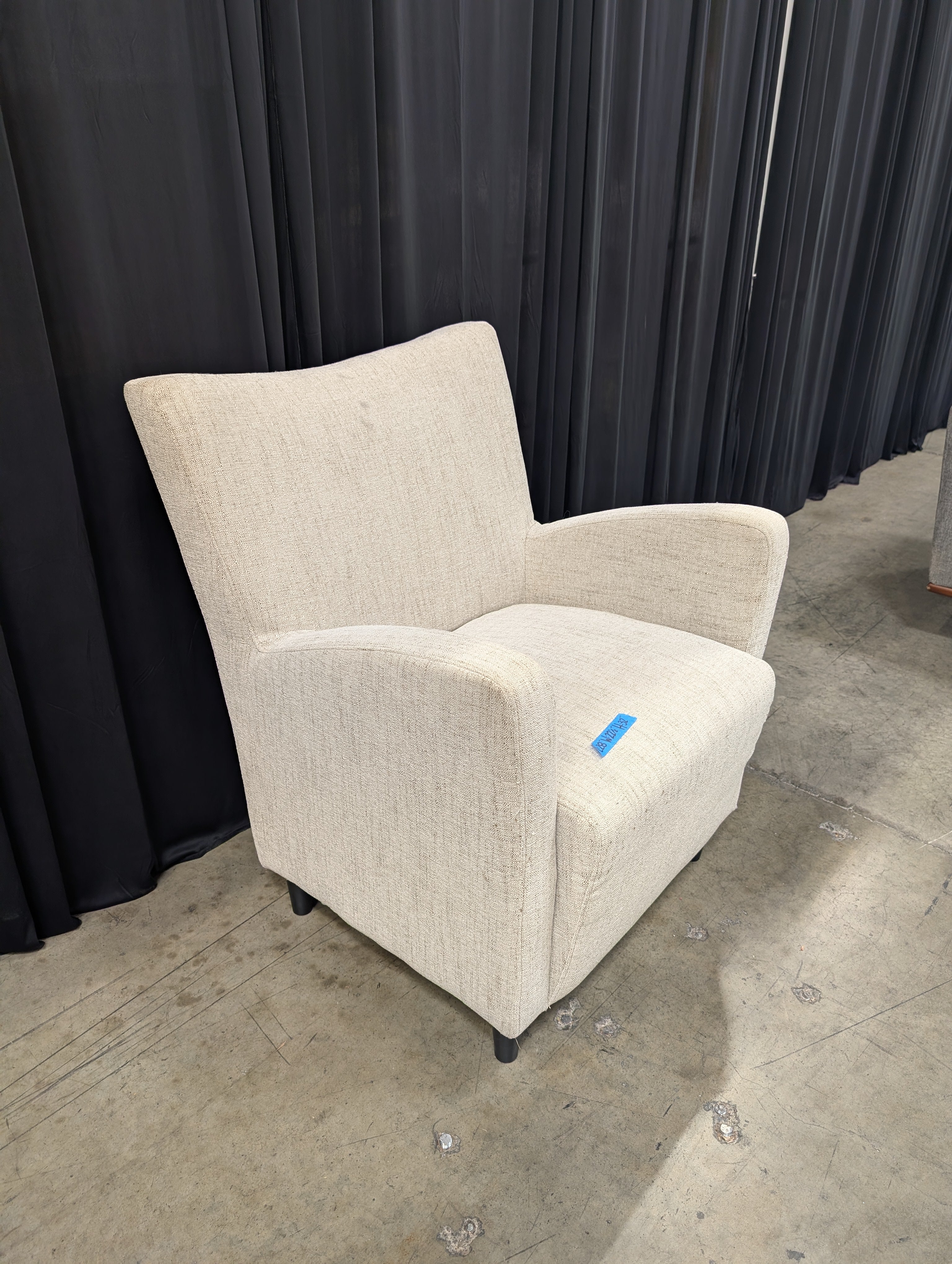 Cream Textured Fabric Armchair with Sloped Arms
