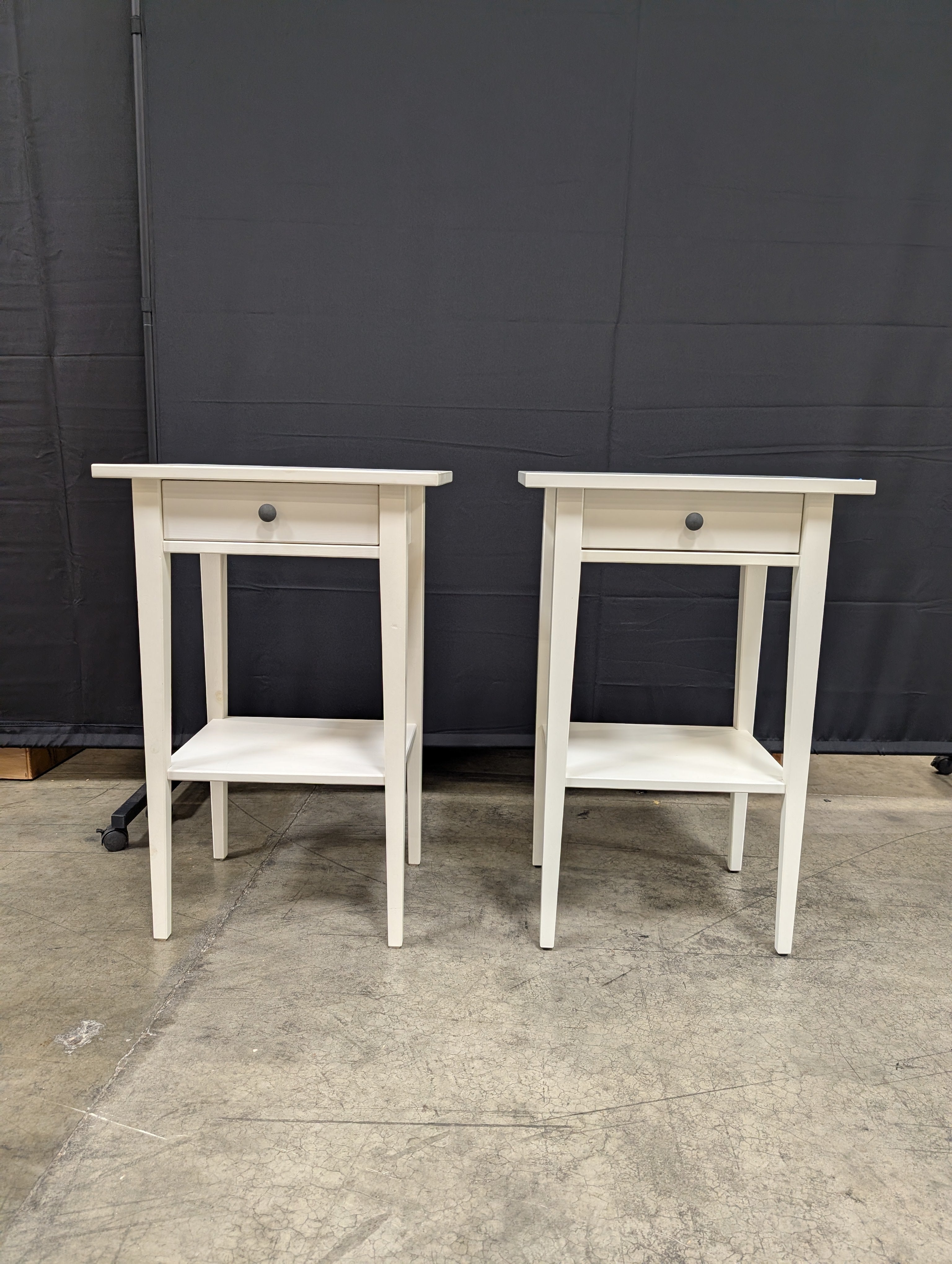 Pair of White Painted Wood End Table with Drawer