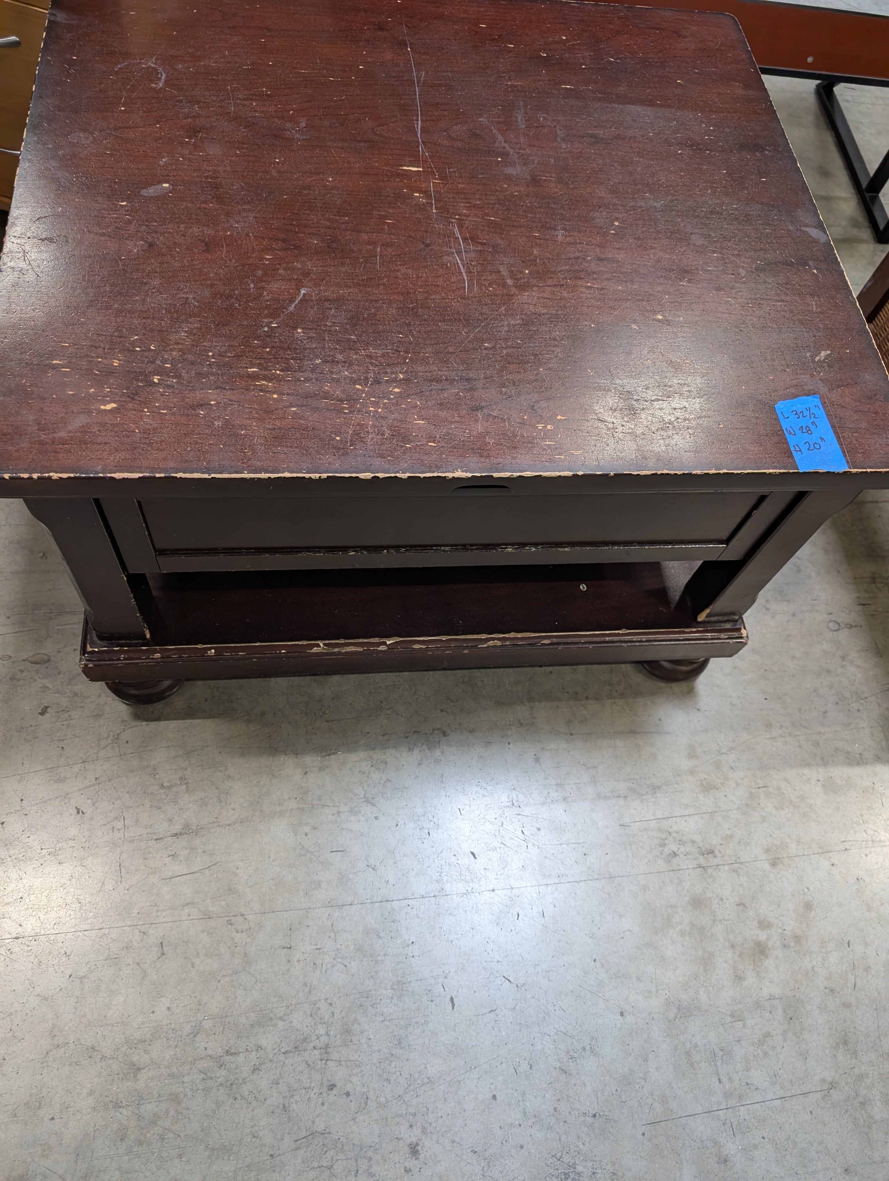 Dark Stained Wood Lift-Top Coffee Table with Storage