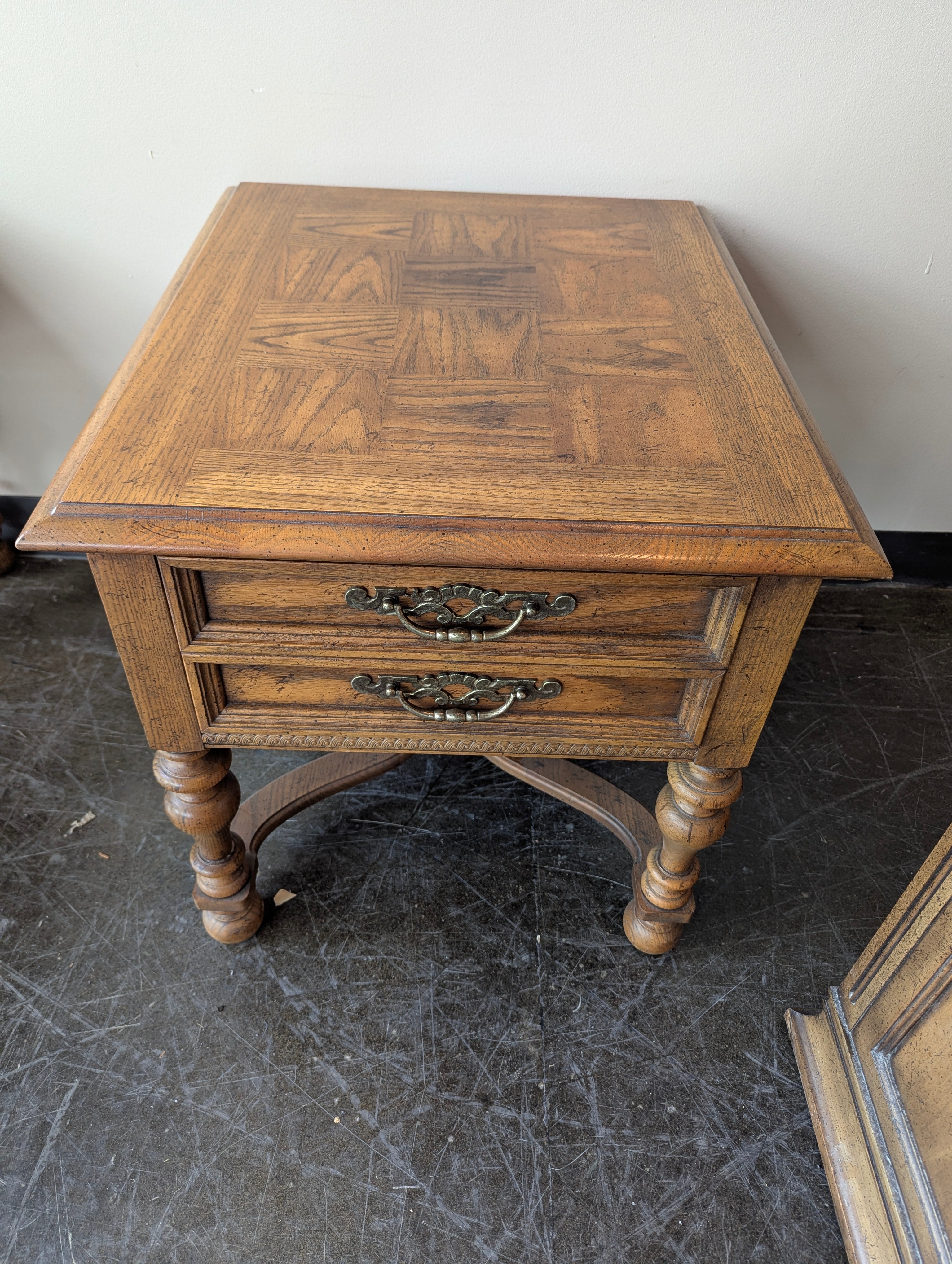 Vintage Carved Wood Two-Drawer Nightstand