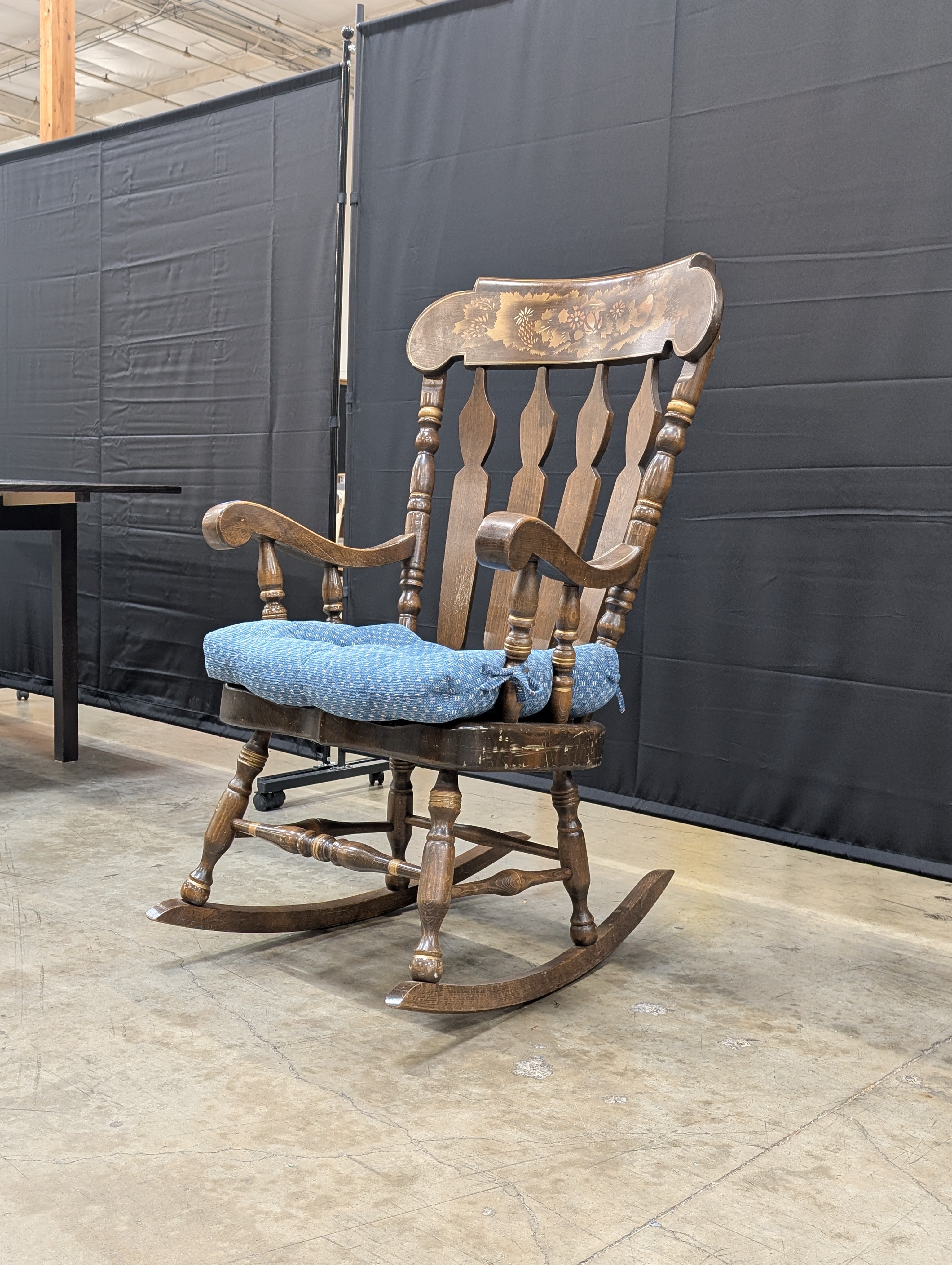 Vintage Hand-Painted Wooden Rocking Chair with Fruit Motif