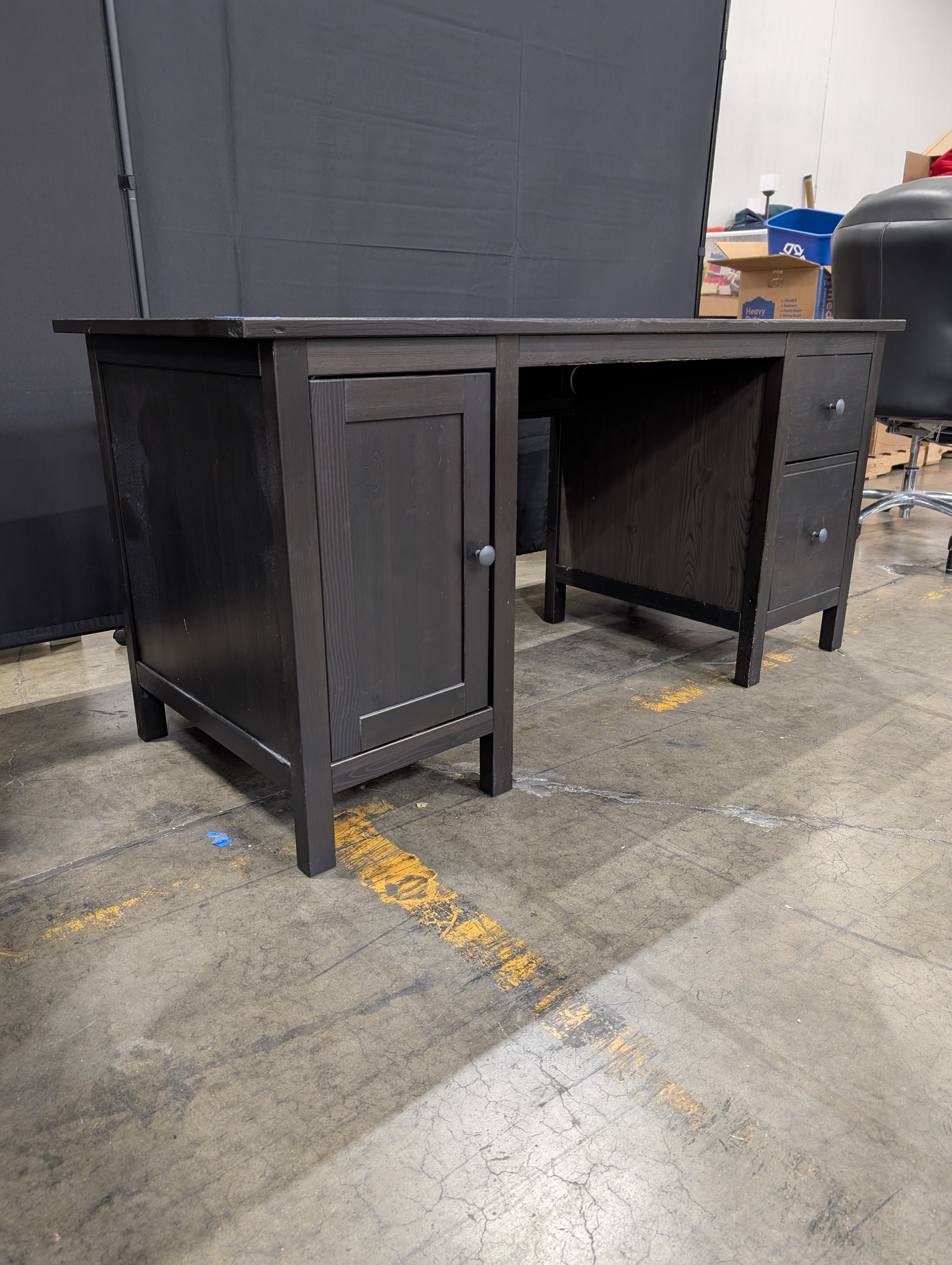 Dark Brown Home Office Desk with Storage Drawers and Cabinet