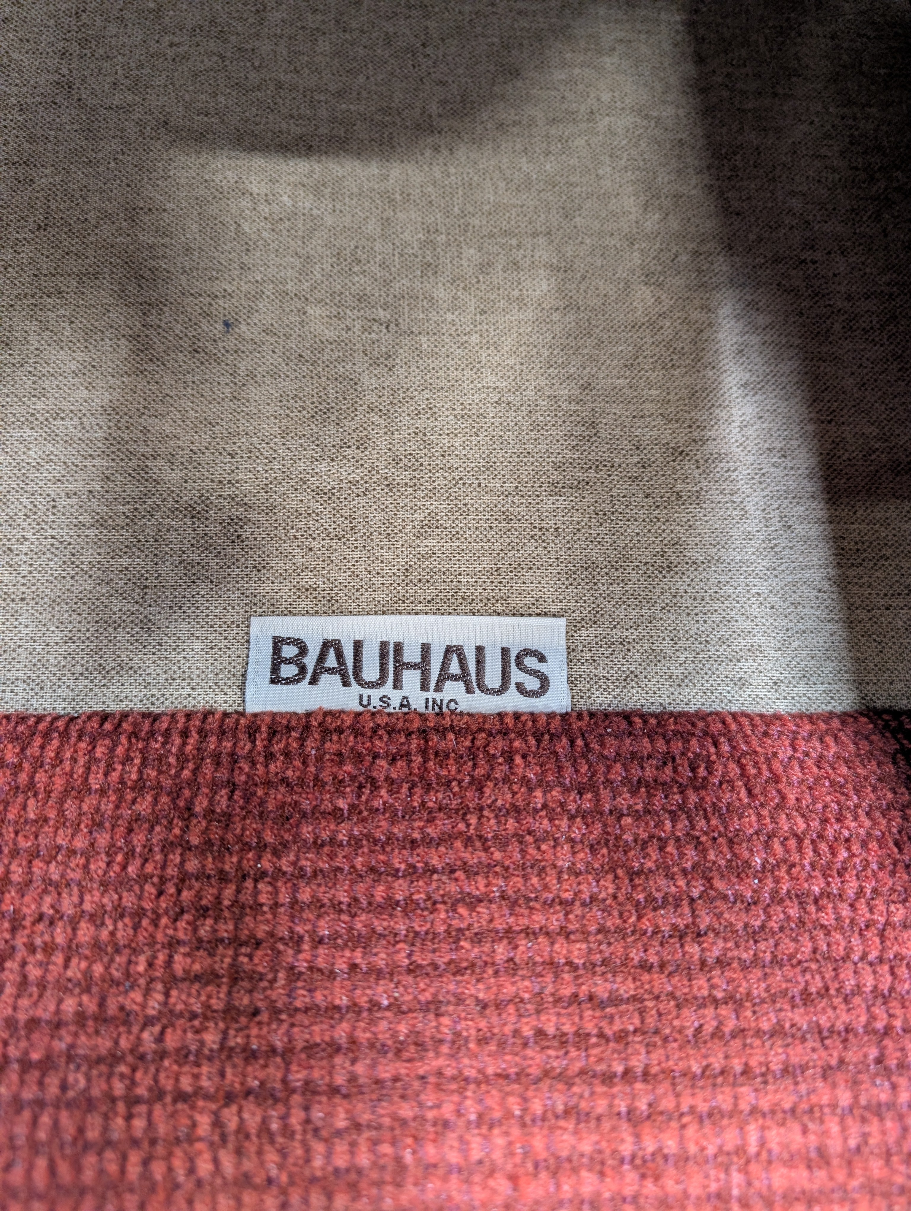 Red Textured Fabric Couch with Rolled Arms
