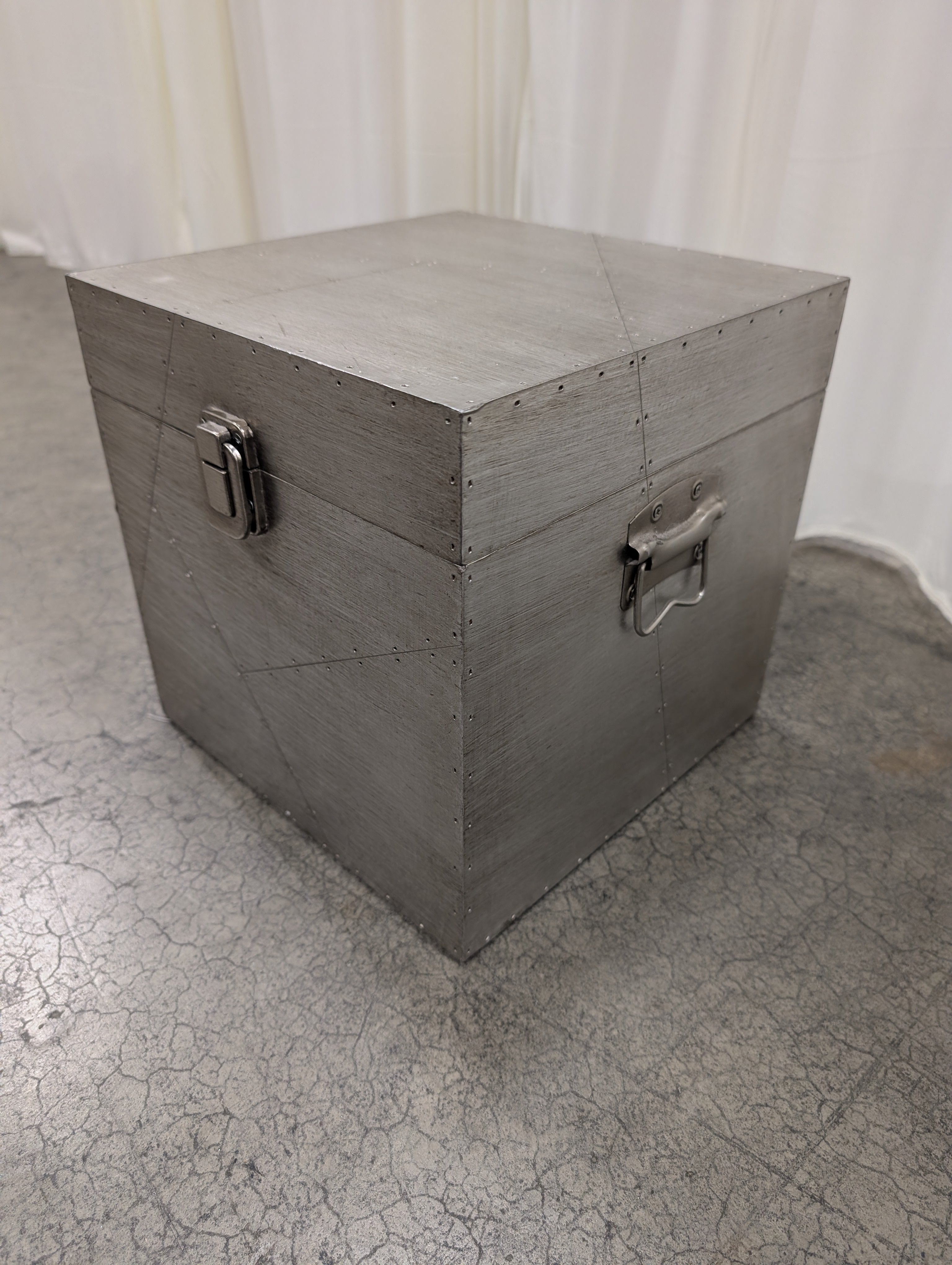 10" Industrial Silver Metal Storage Trunk with Handles