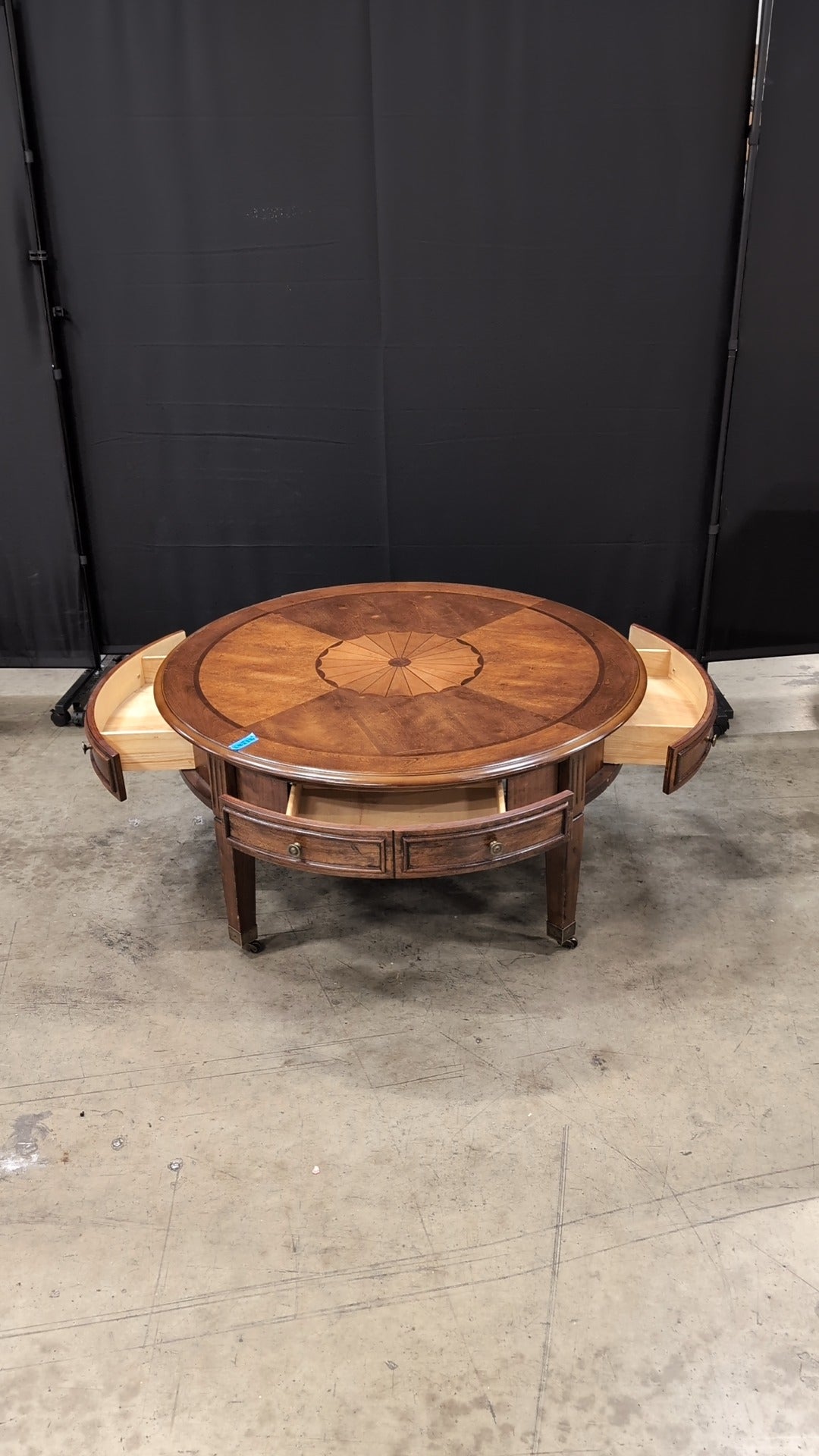 Classic Round Wood Coffee Table with Inlay Design