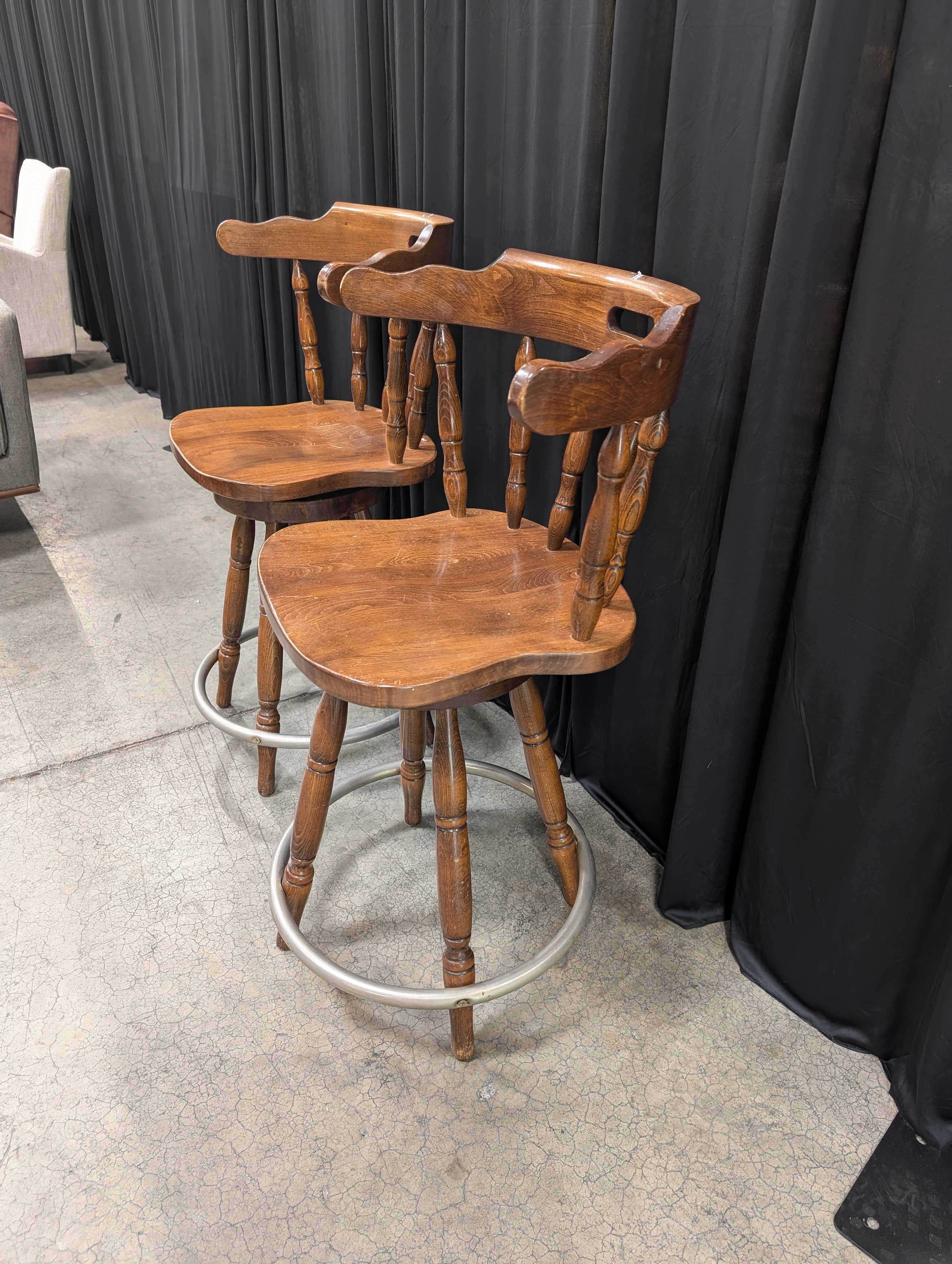 Two Windsor Swivel Bar Stools in Wood
