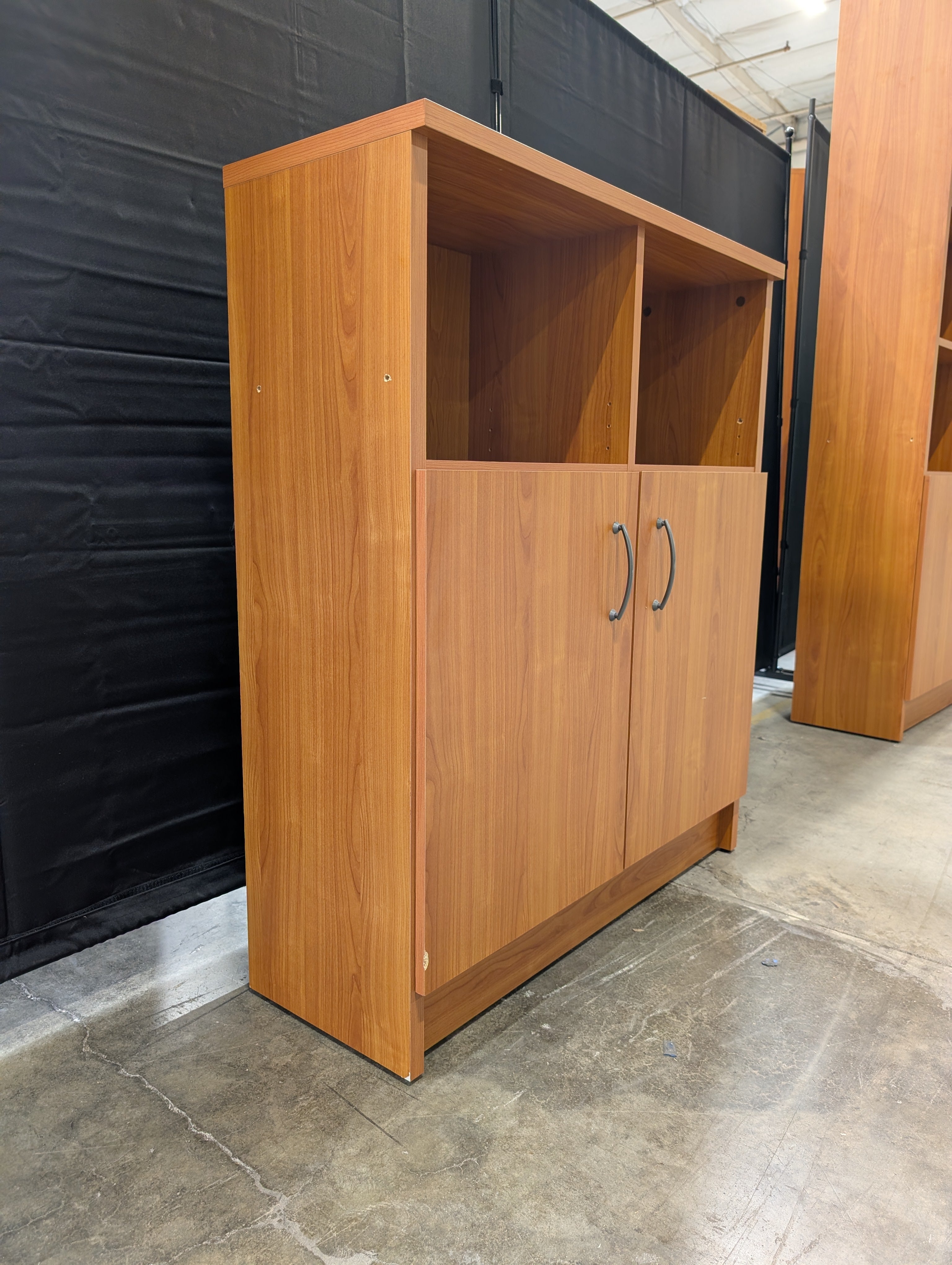 Two-Door Wood Grain Bookcase with Cubbies