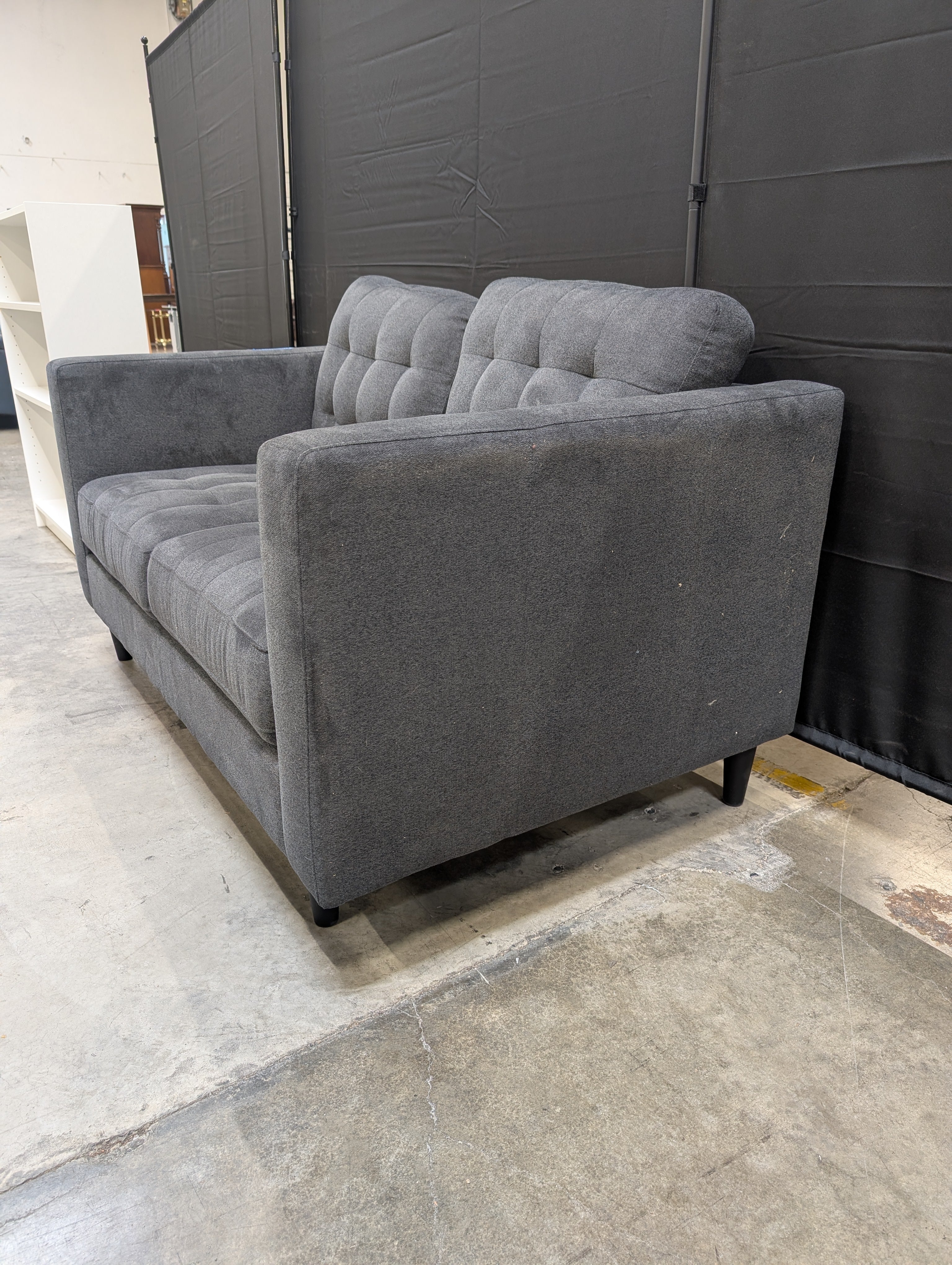 Charcoal Grey Tufted Fabric Loveseat