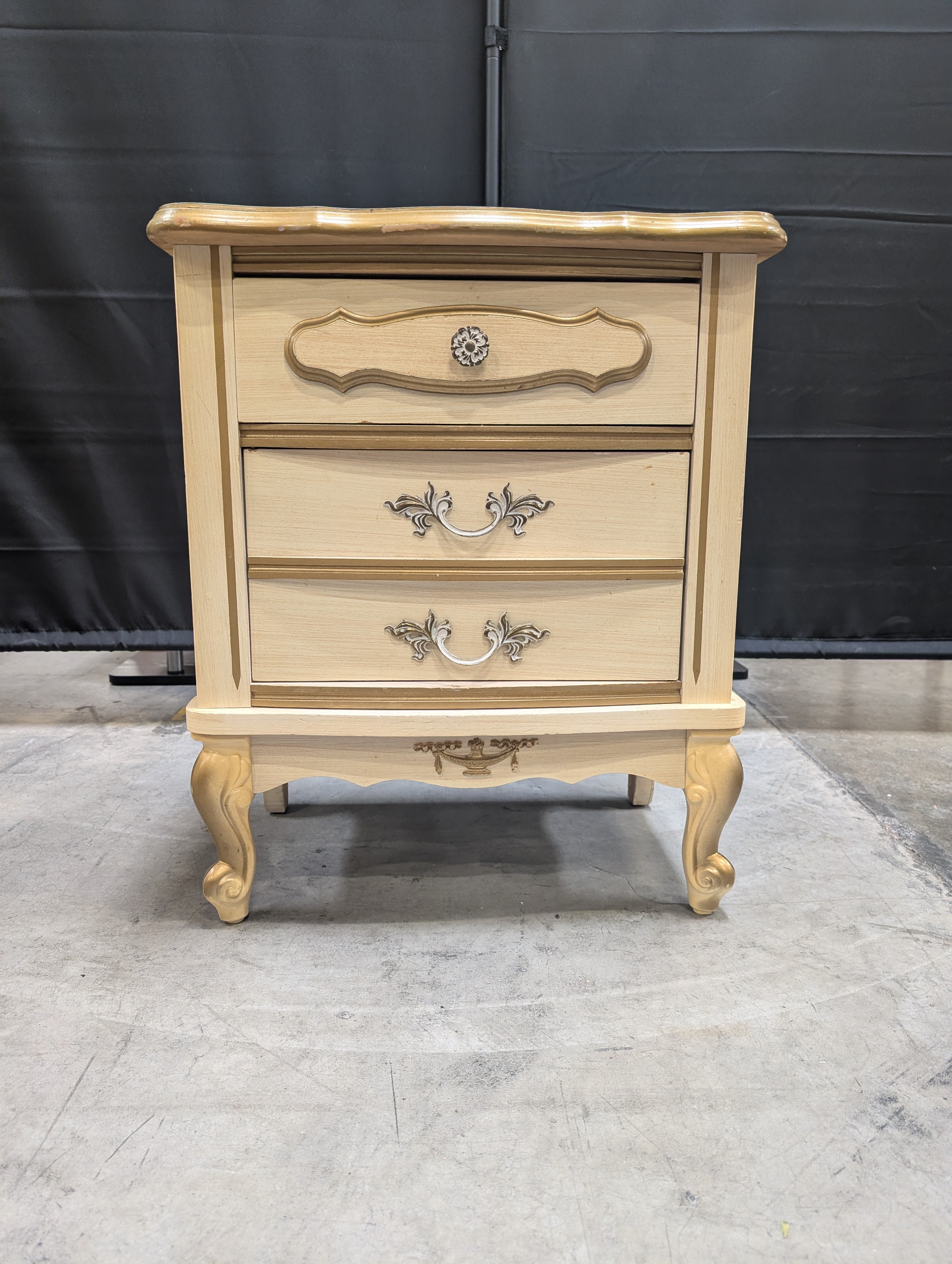 Vintage French Provincial Cream Nightstand Gold Trim