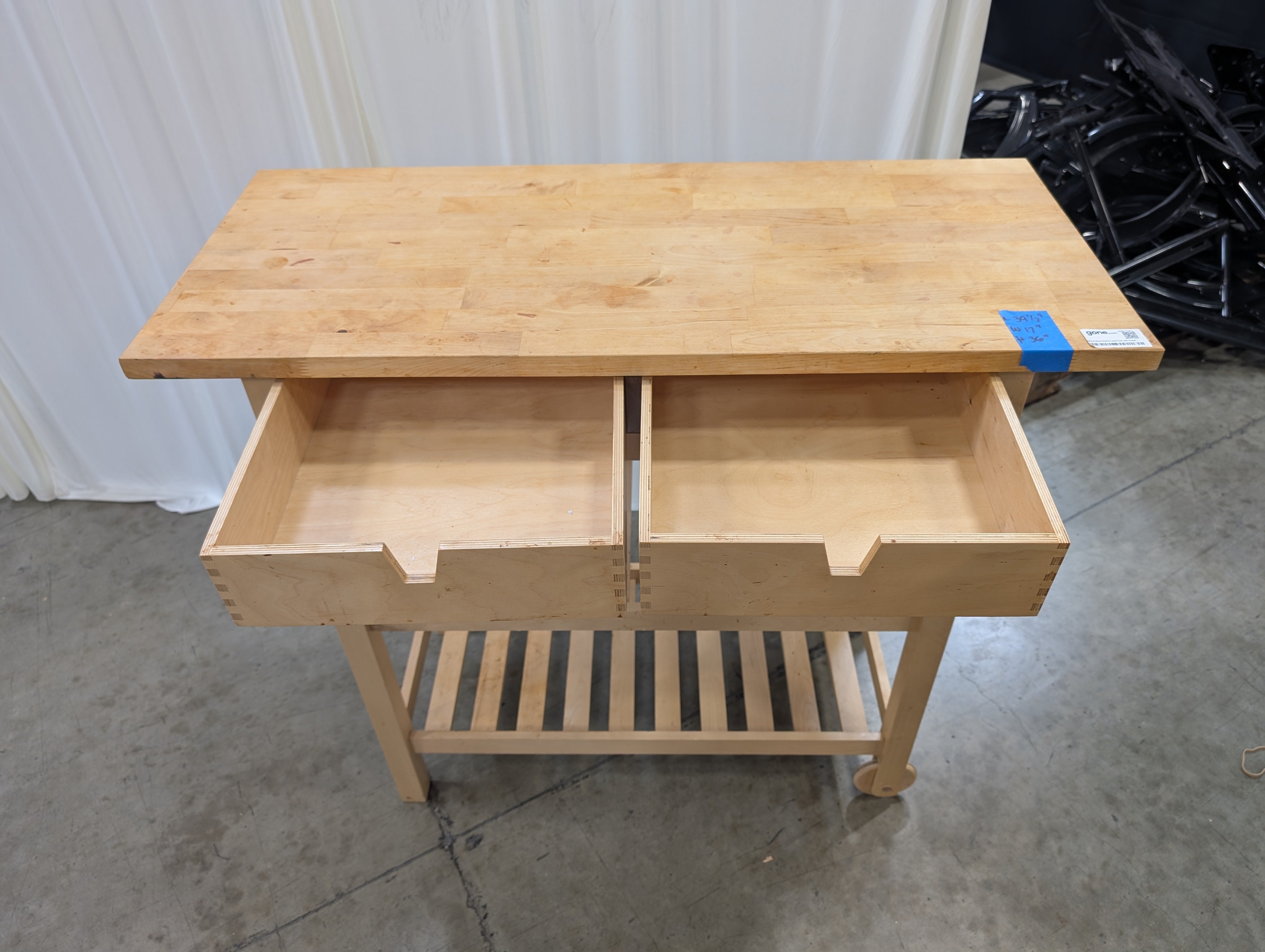 Natural Wood Kitchen Island Cart with Drawers and Slatted Shelves