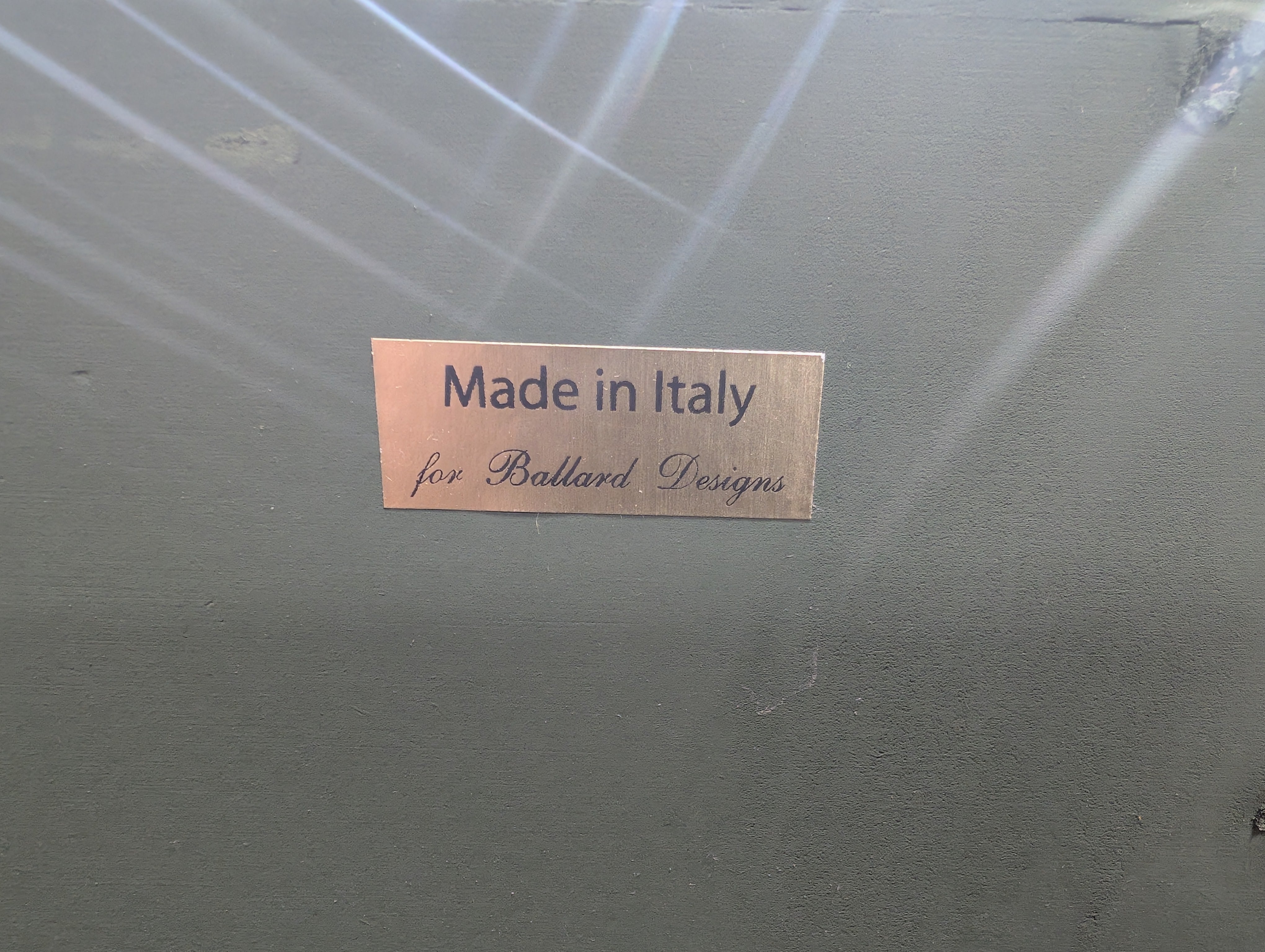 Rustic Dark Green Ballard Designs Buffet Cabinet with Wood Top