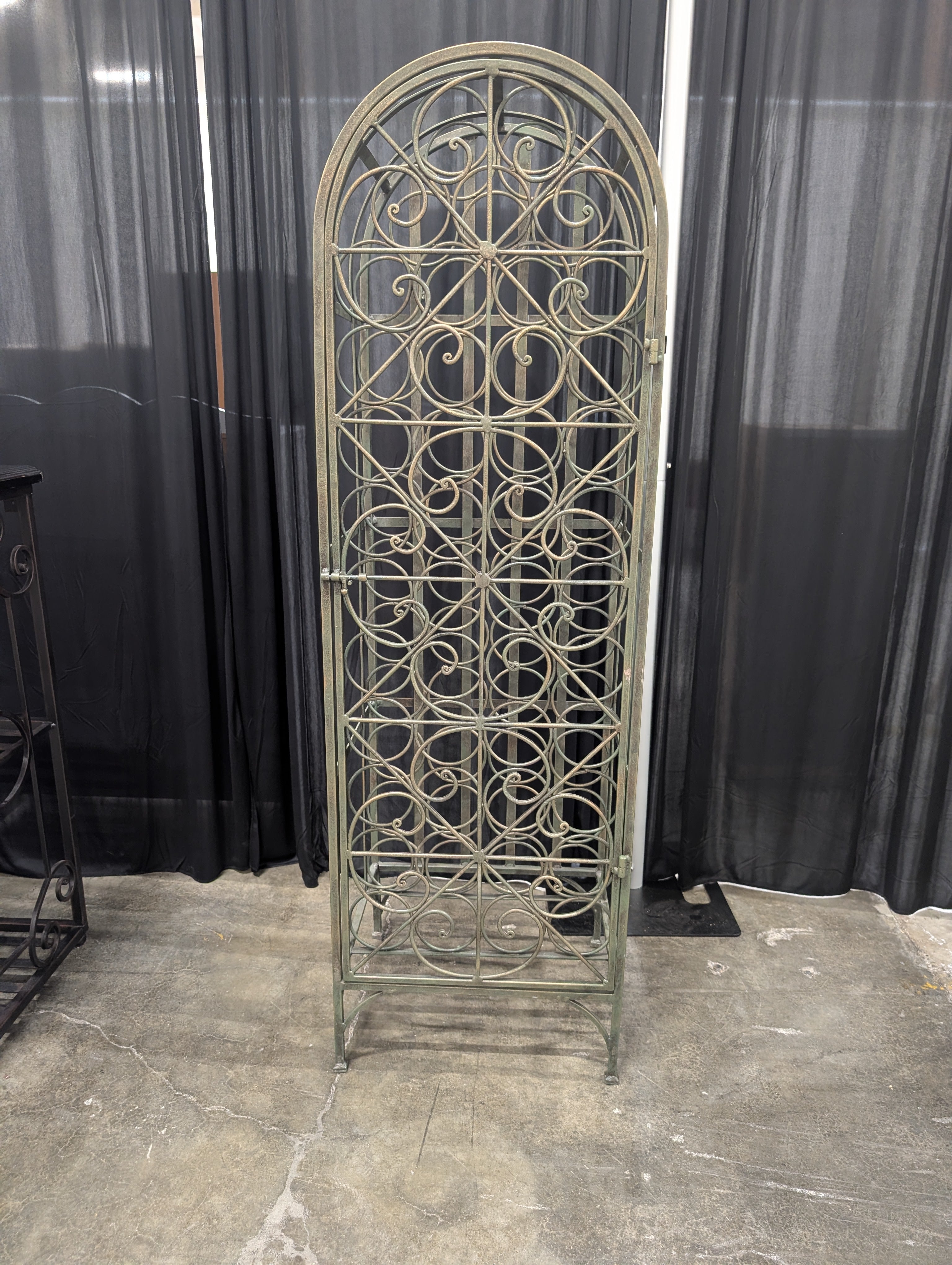 Ornate Bronze Metal Wine Rack with Arched Top