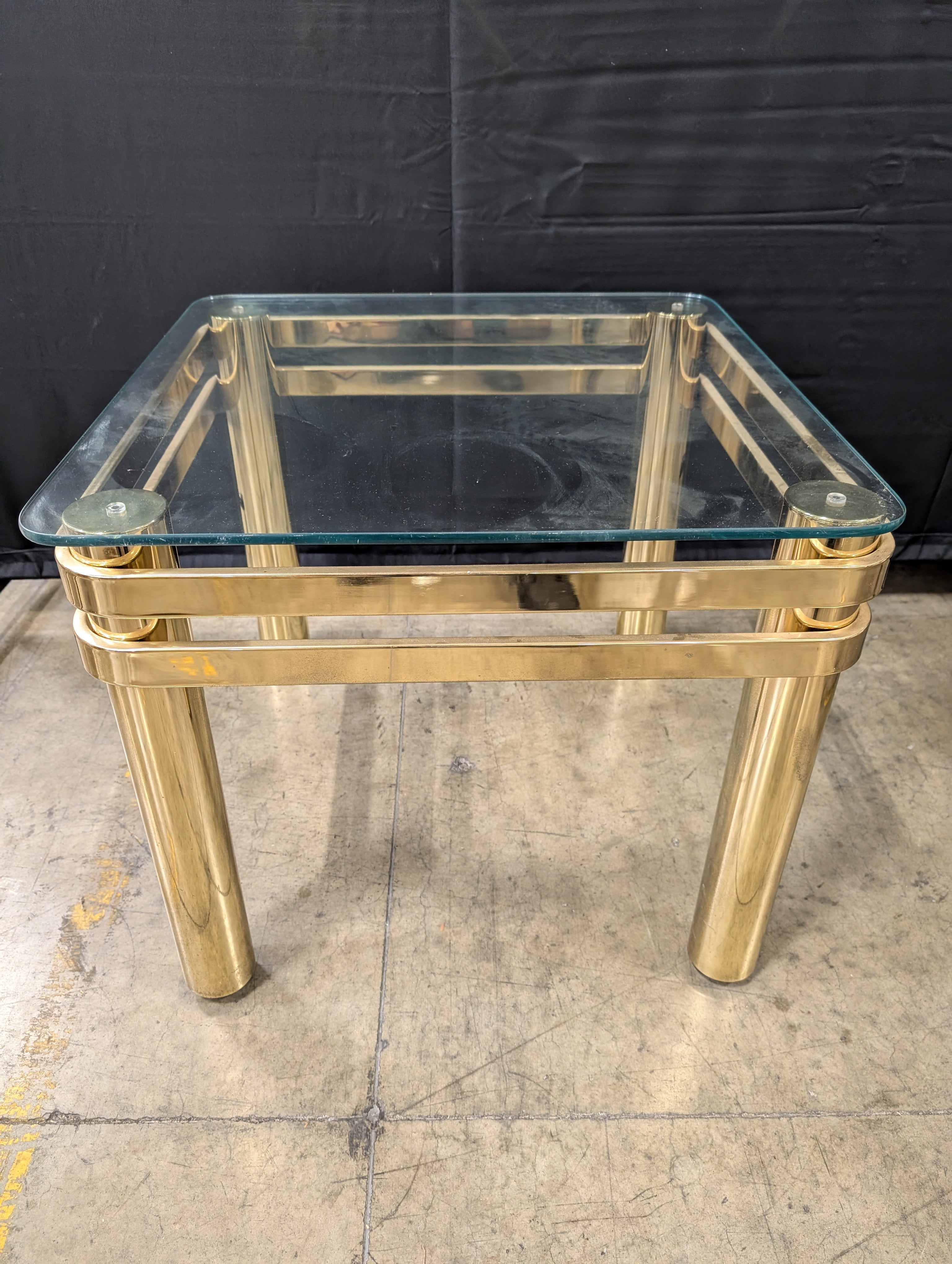 Two-Tier Glass Top Side Table with Brass-Tone Frame
